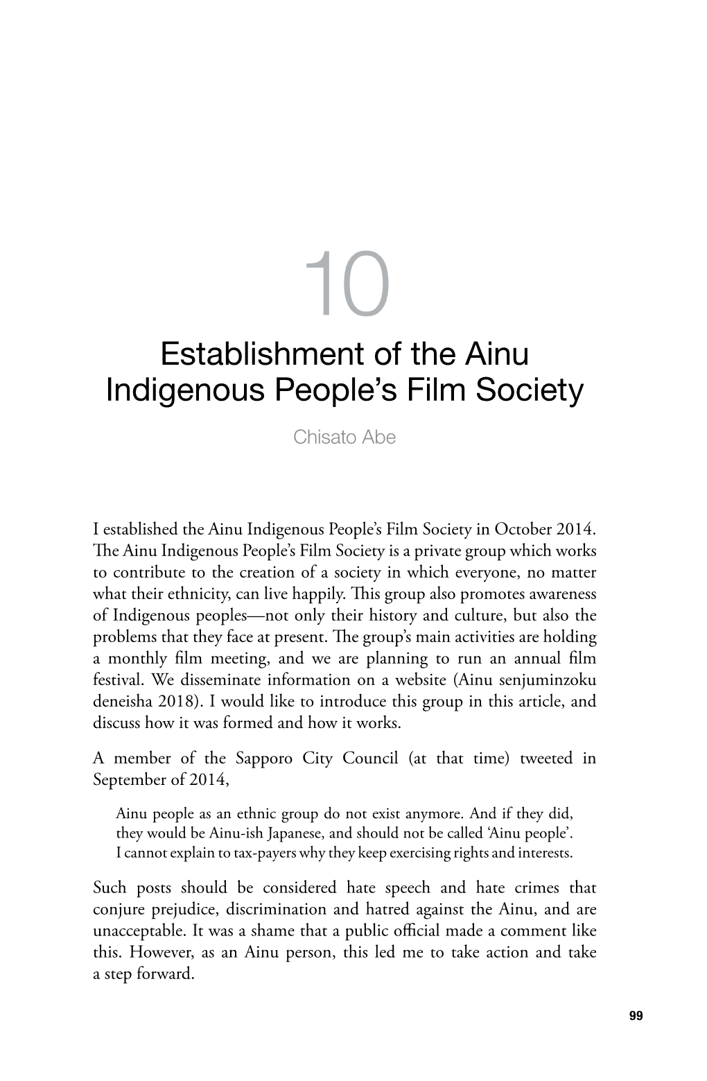 10. Establishment of the Ainu Indigenous People's Film Society