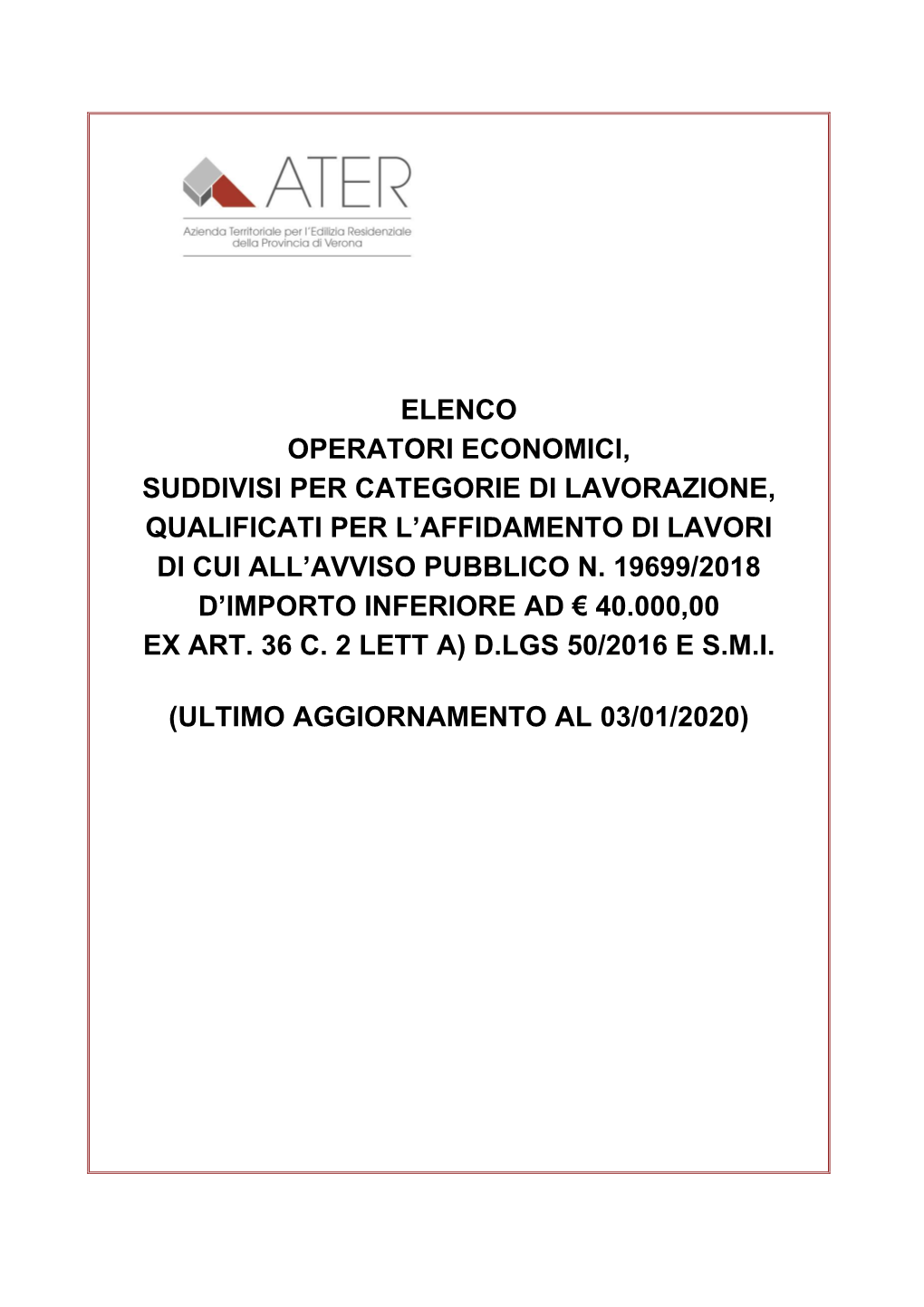 Elenco Operatori Economici, Suddivisi Per Categorie Di