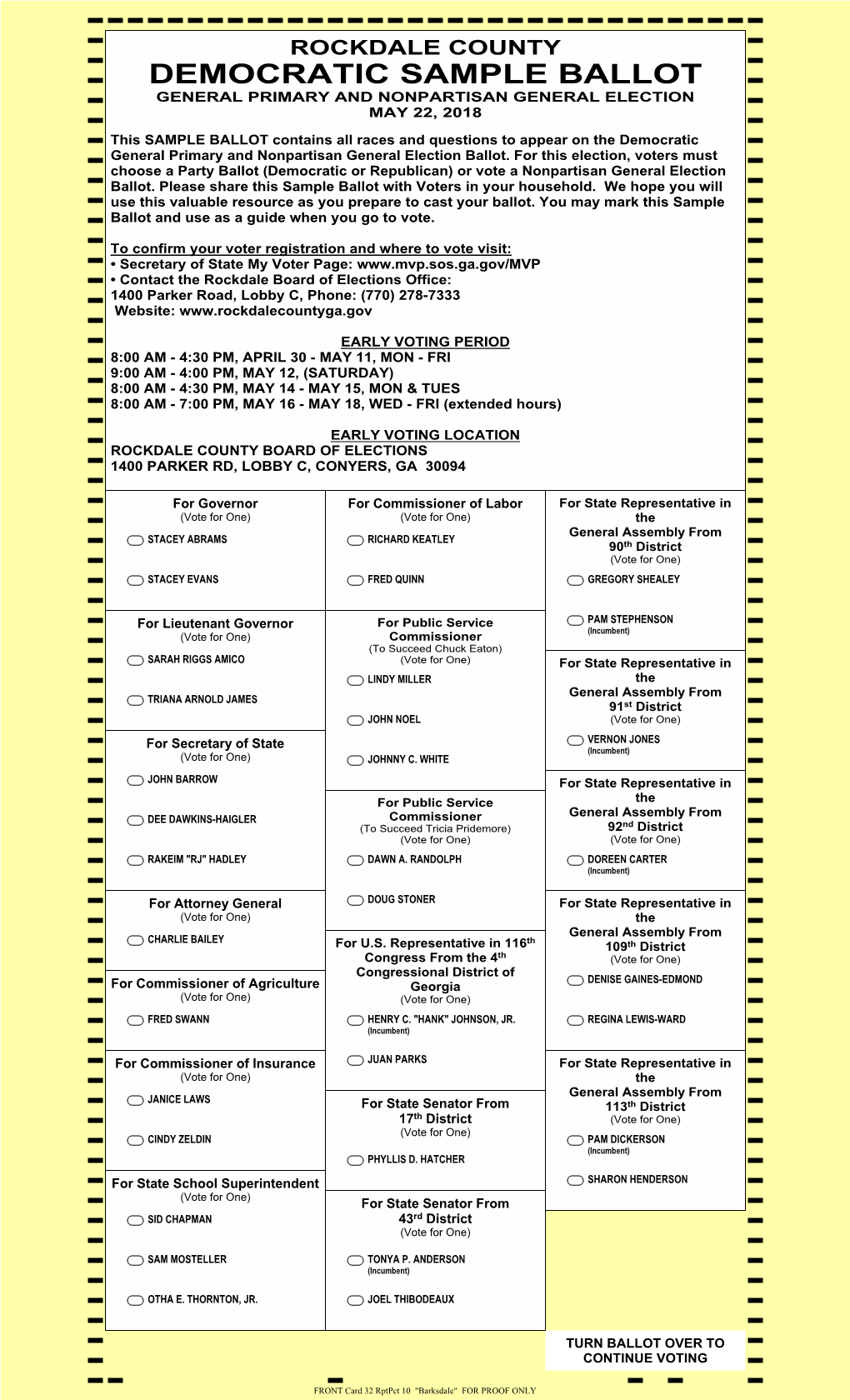 Democratic Sample Ballot General Primary and Nonpartisan General Election May 22, 2018