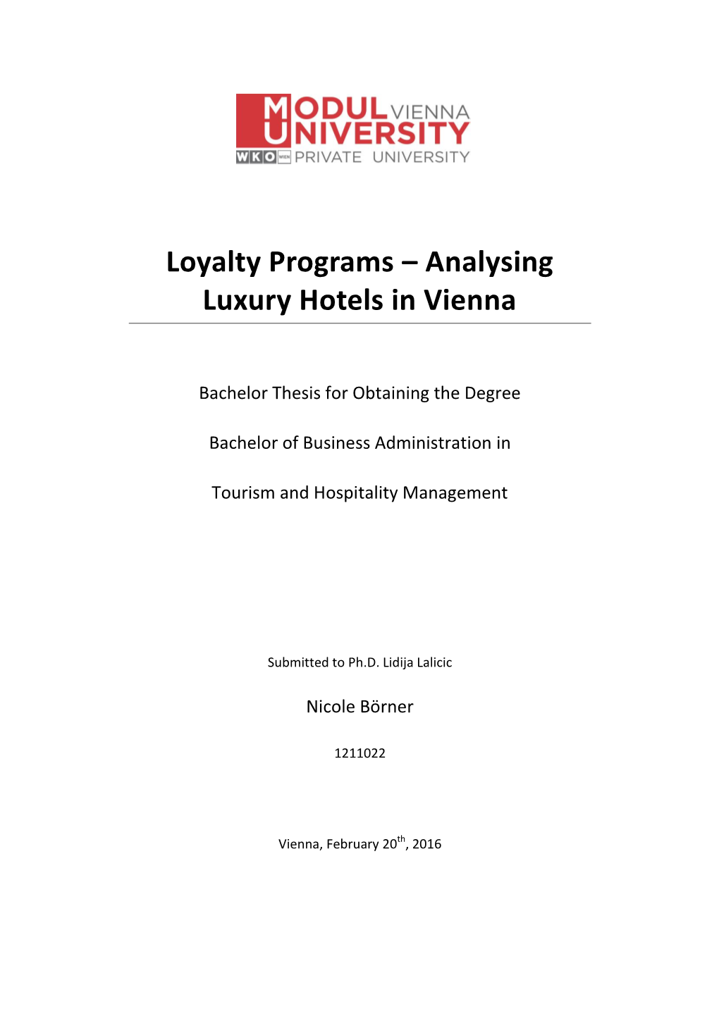 Loyalty Programs – Analysing Luxury Hotels in Vienna