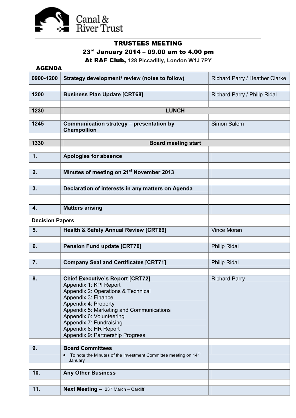TRUSTEES MEETING 23Rd January 2014