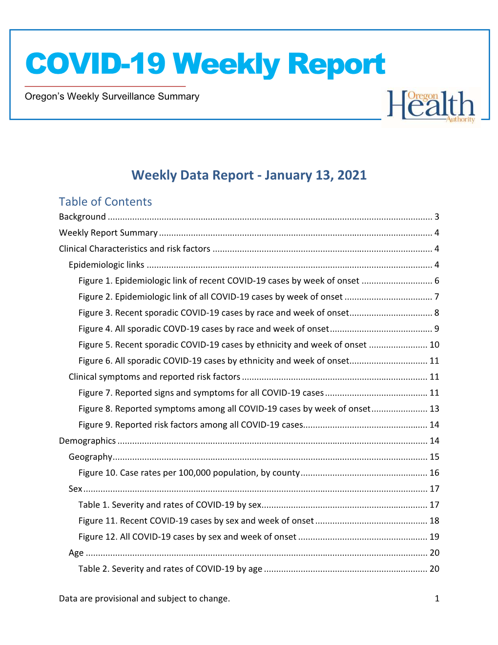 OHA's COVID-19 Weekly Report