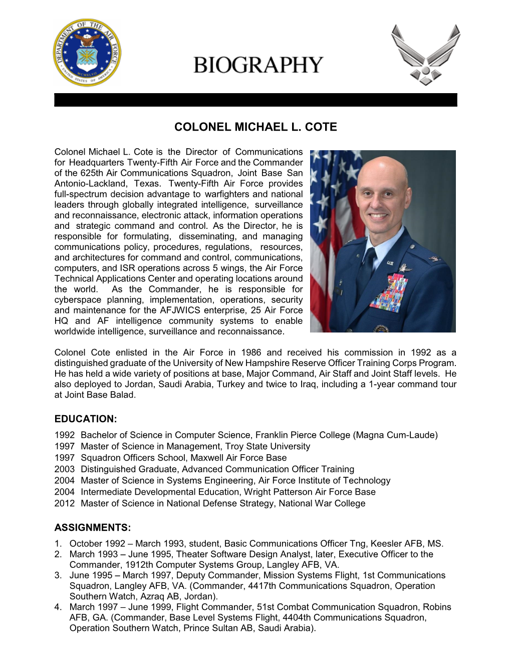 Colonel Michael L. Cote