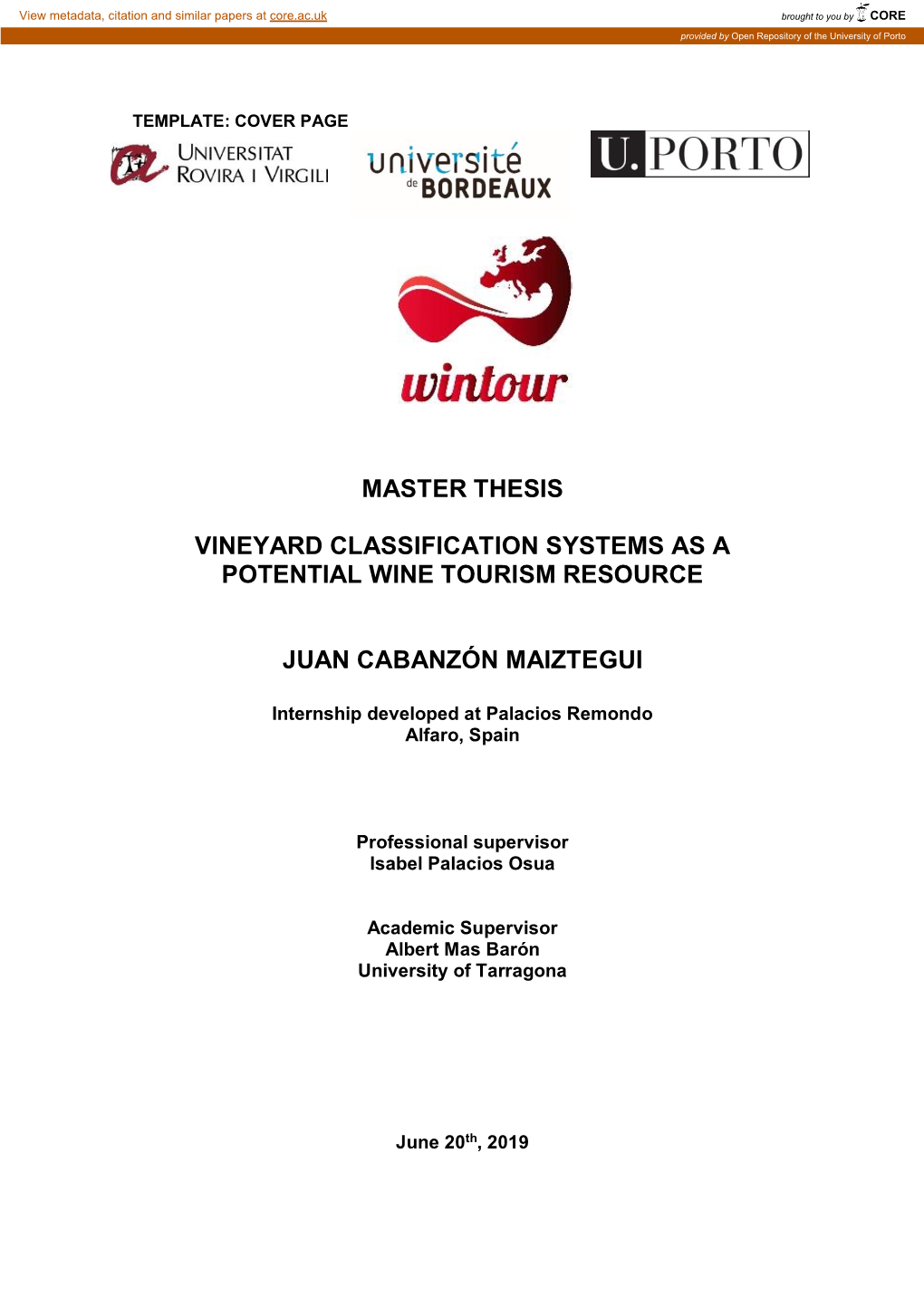 Master Thesis Vineyard Classification Systems As A