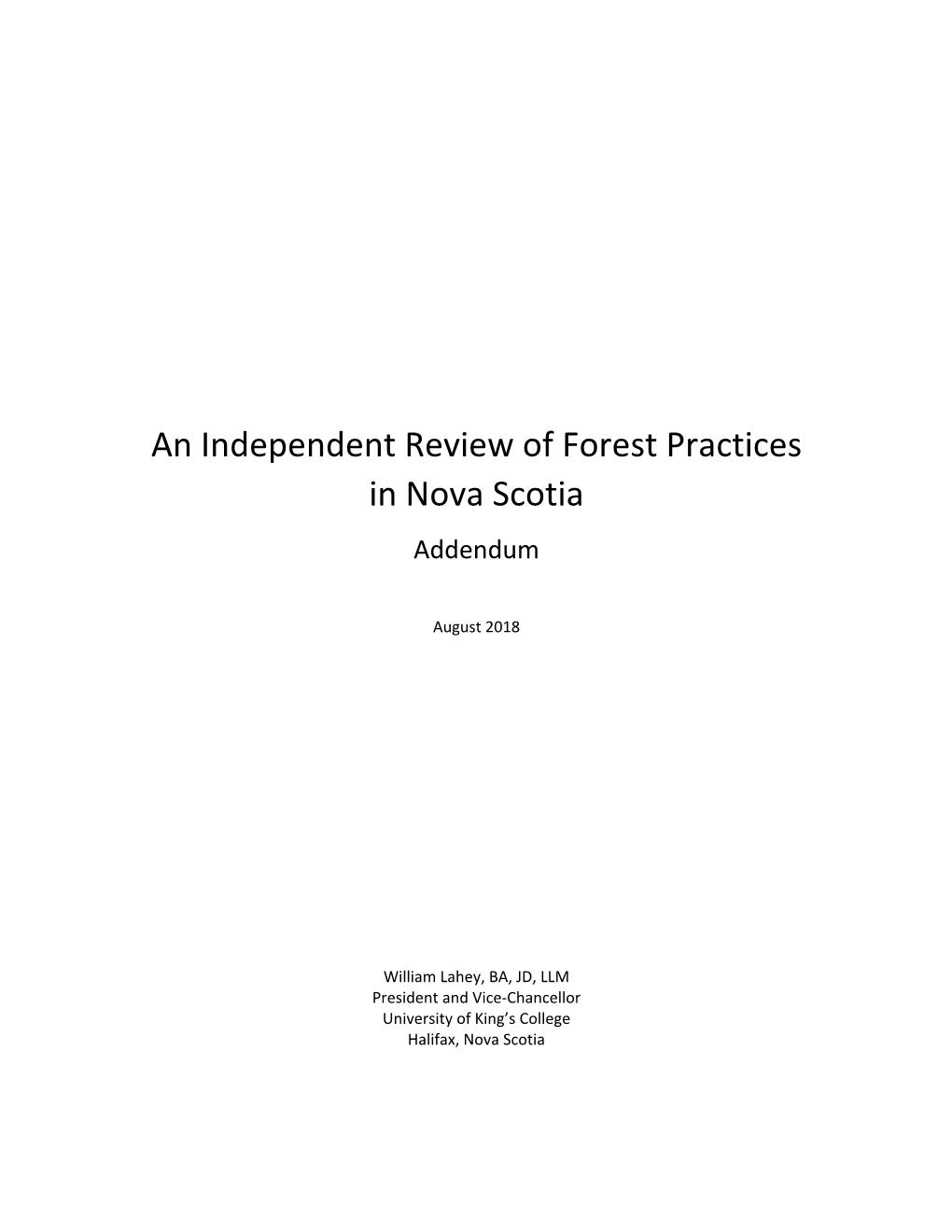 An Independent Review of Forest Practices in Nova Scotia: Addendum