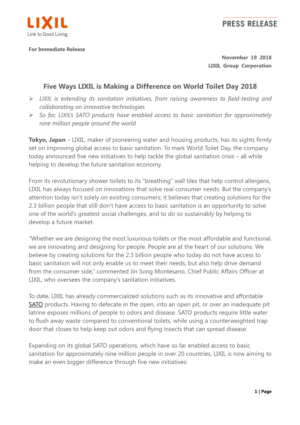 Five Ways LIXIL Is Making a Difference on World Toilet Day 2018