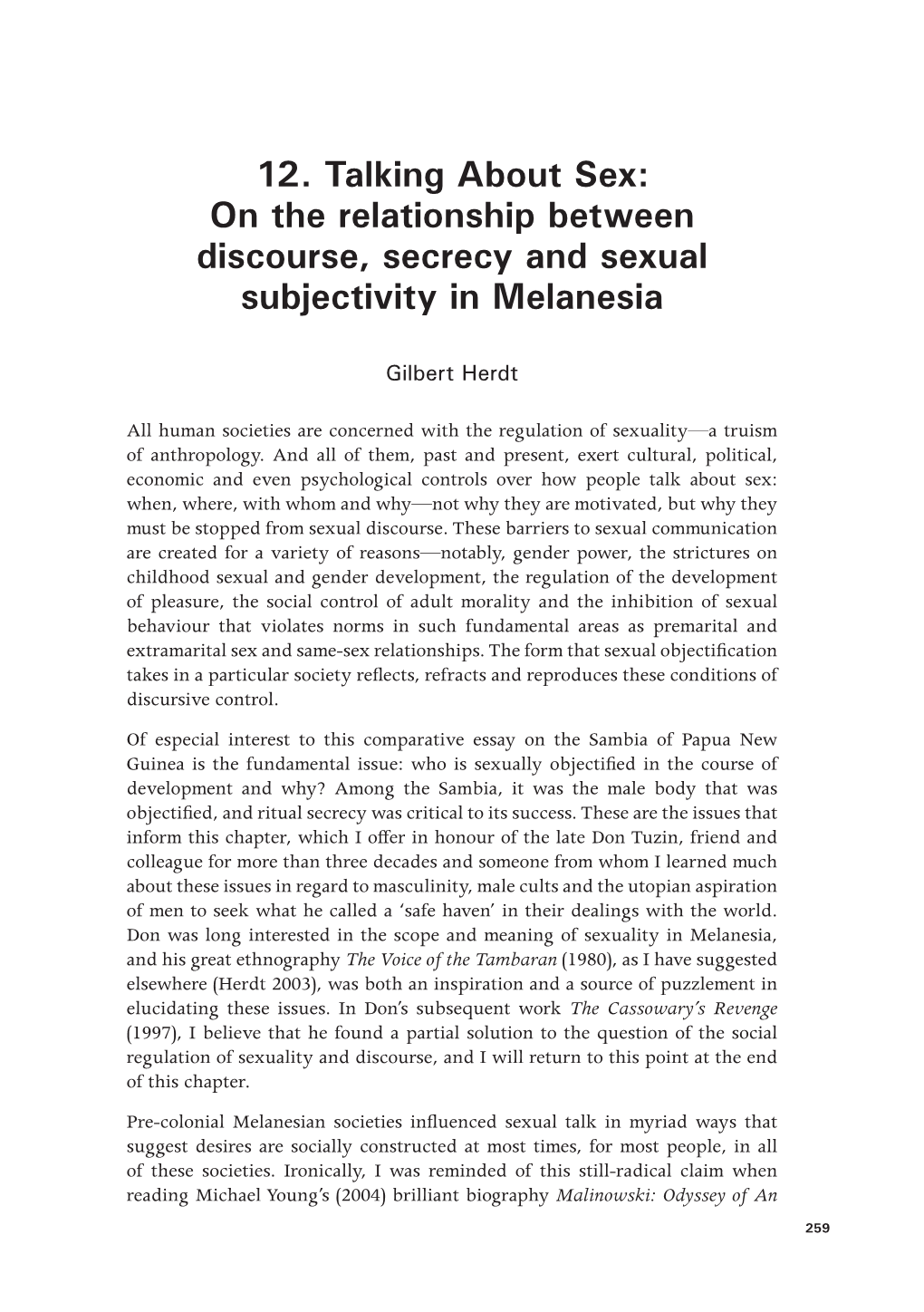 On the Relationship Between Discourse, Secrecy and Sexual Subjectivity in Melanesia
