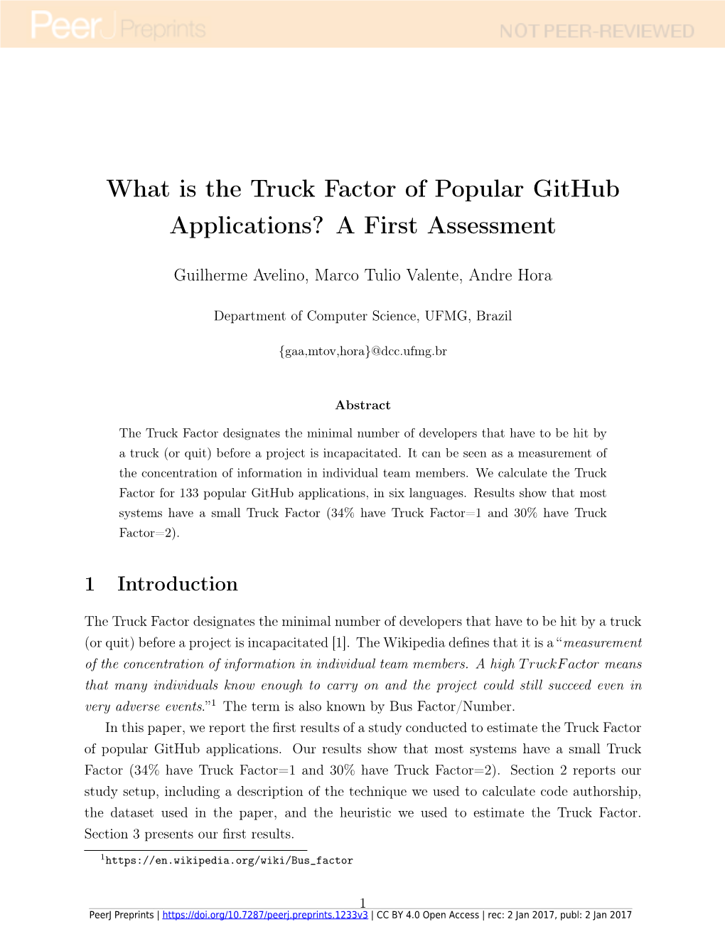 What Is the Truck Factor of Popular Github Applications? a First Assessment