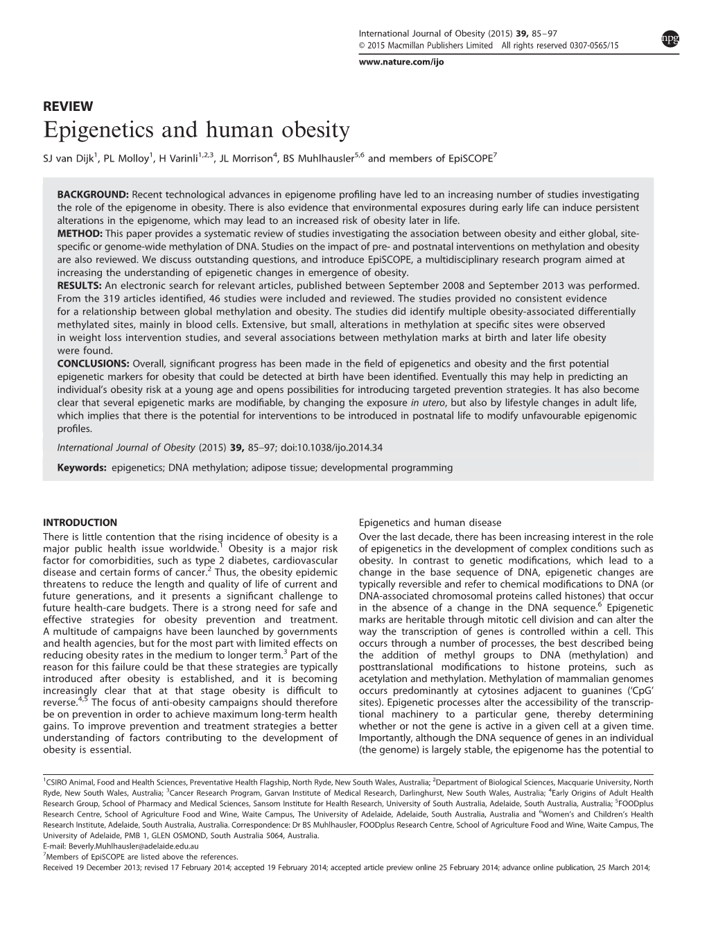 Epigenetics and Human Obesity
