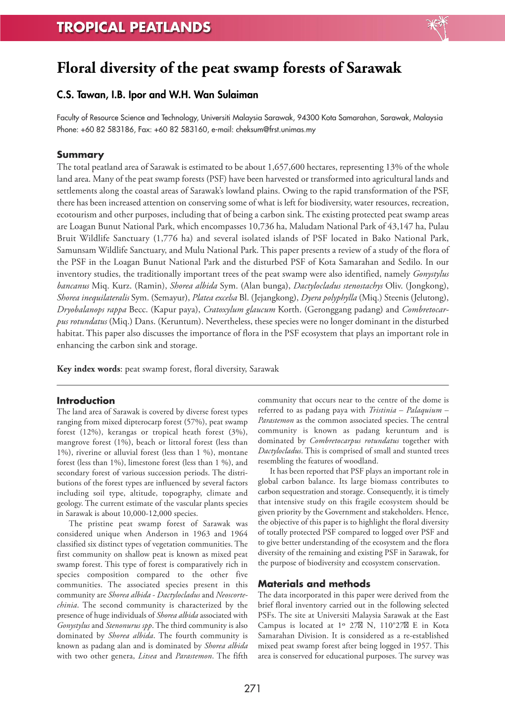 Floral Diversity of the Peat Swamp Forests of Sarawak