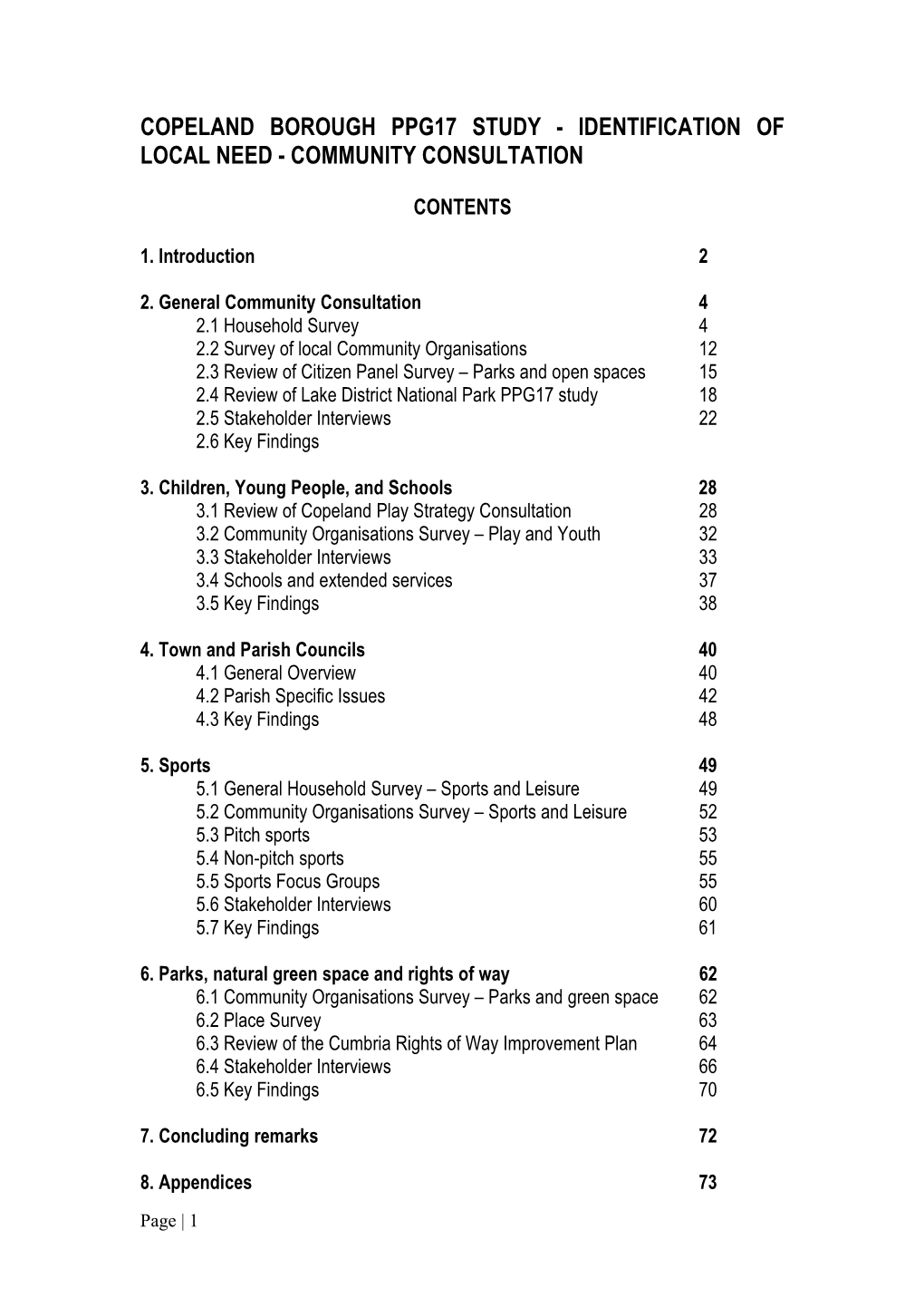 Copeland Borough Ppg17 Study - Identification of Local Need - Community Consultation