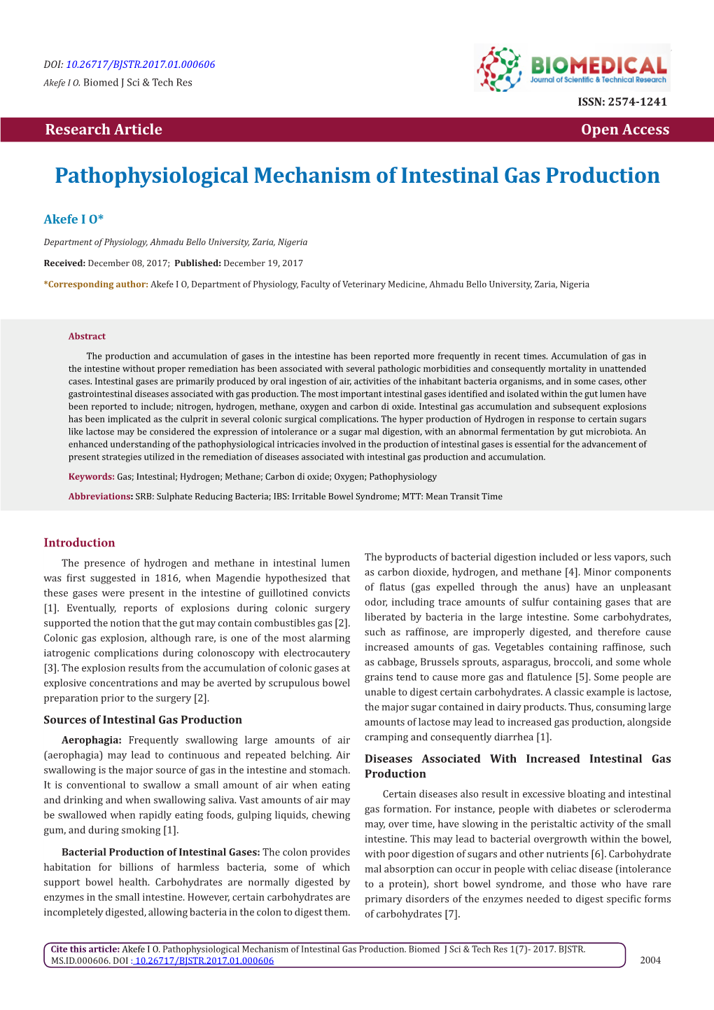 Pathophysiological Mechanism of Intestinal Gas Production