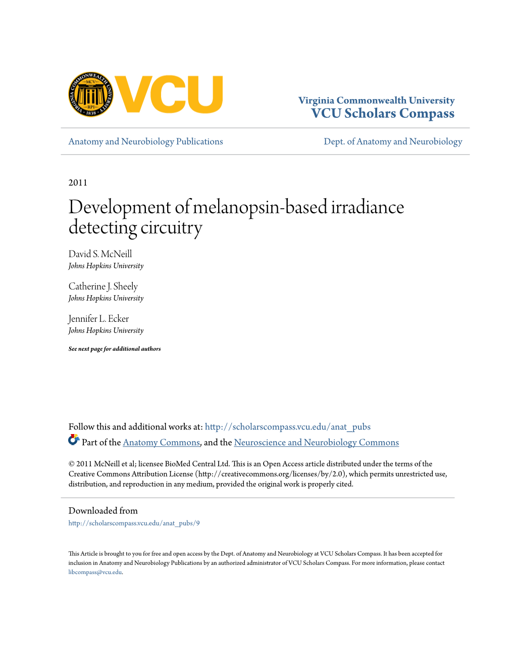 Development of Melanopsin-Based Irradiance Detecting Circuitry David S