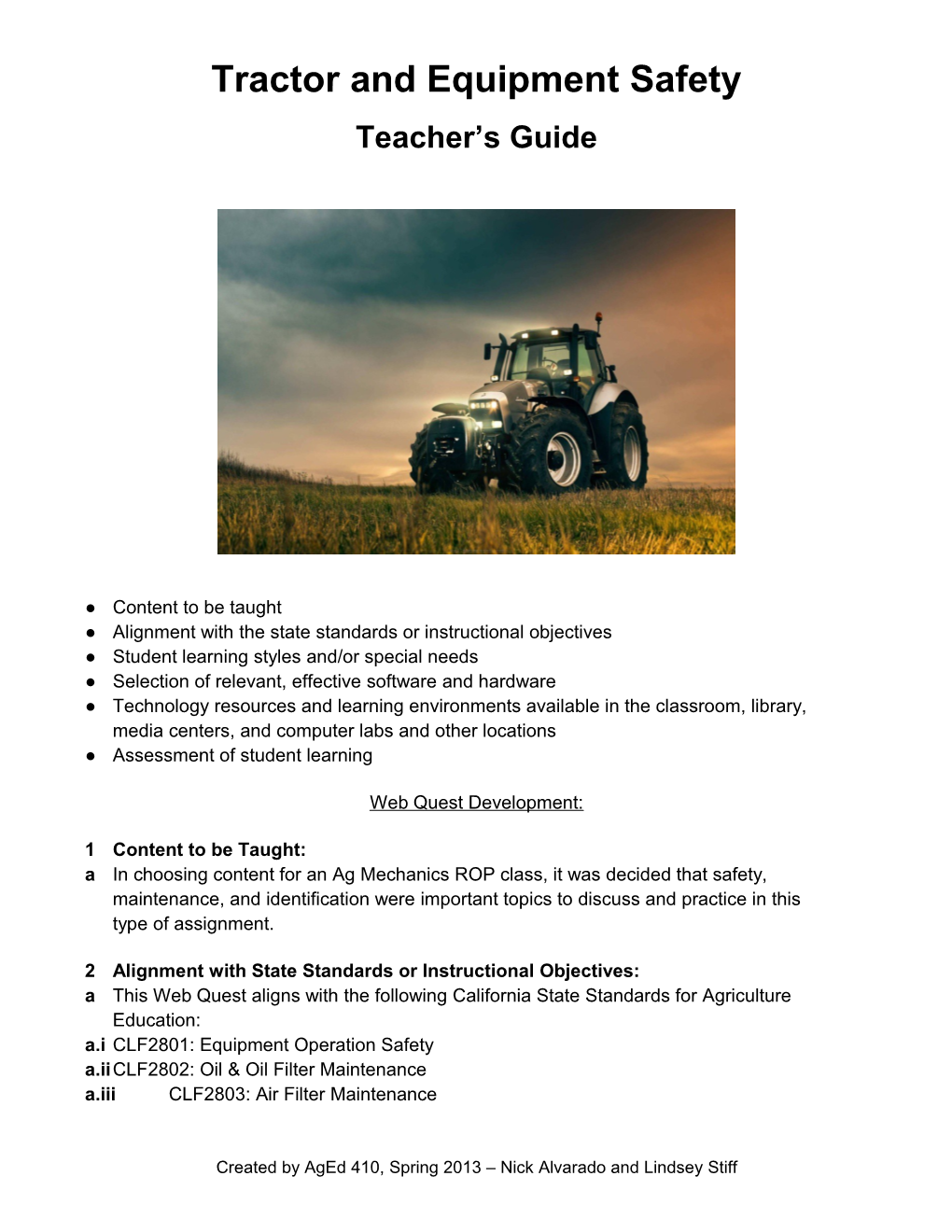 Tractor and Equipment Safety