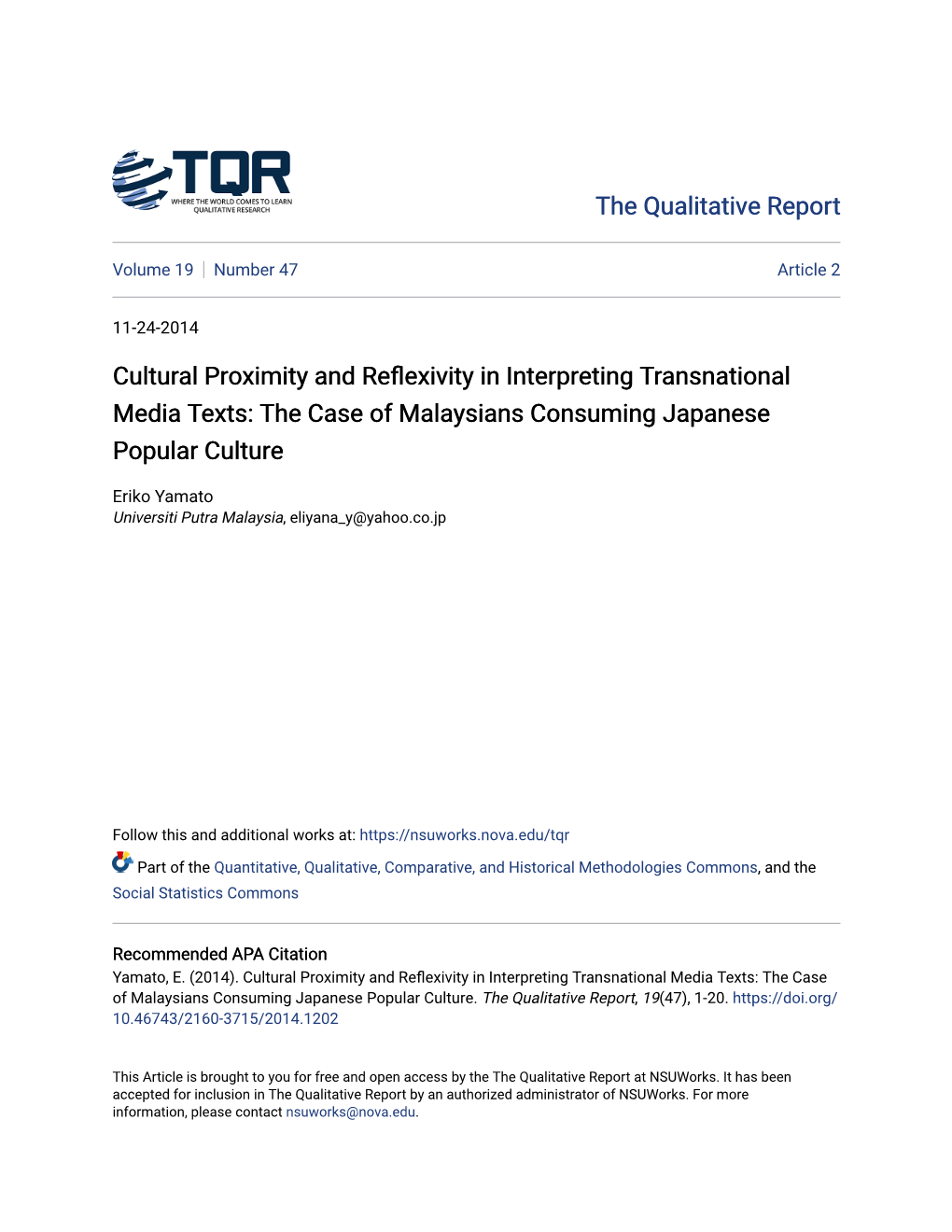 Cultural Proximity and Reflexivity in Interpreting Transnational Media Texts: the Case of Malaysians Consuming Japanese Popular Culture