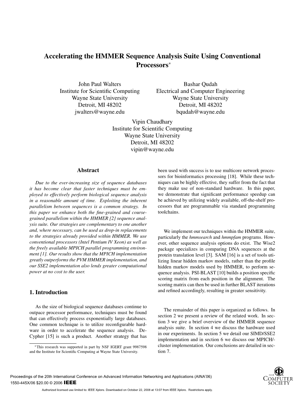 Accelerating the HMMER Sequence Analysis Suite Using Conventional Processors∗