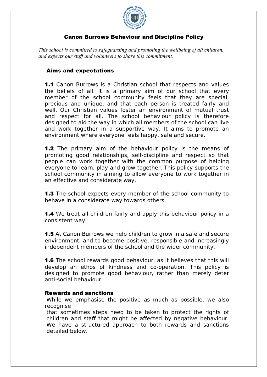 School Policy for PSHE and Citizenship