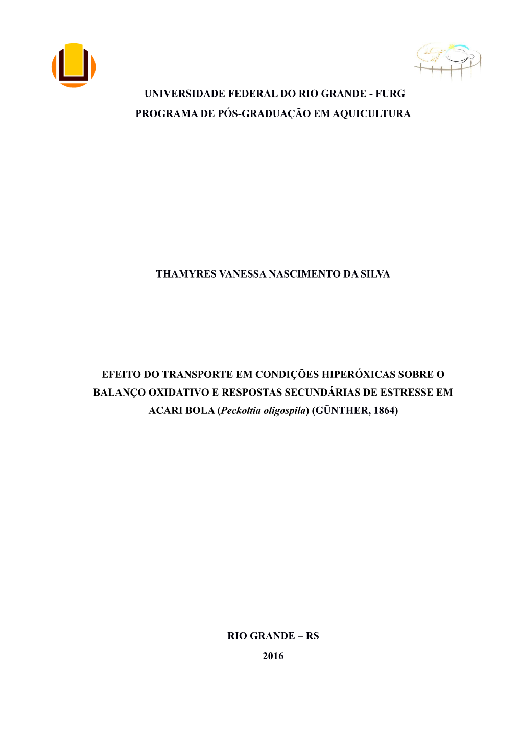 Universidade Federal Do Rio Grande - Furg Programa De Pós-Graduação Em Aquicultura