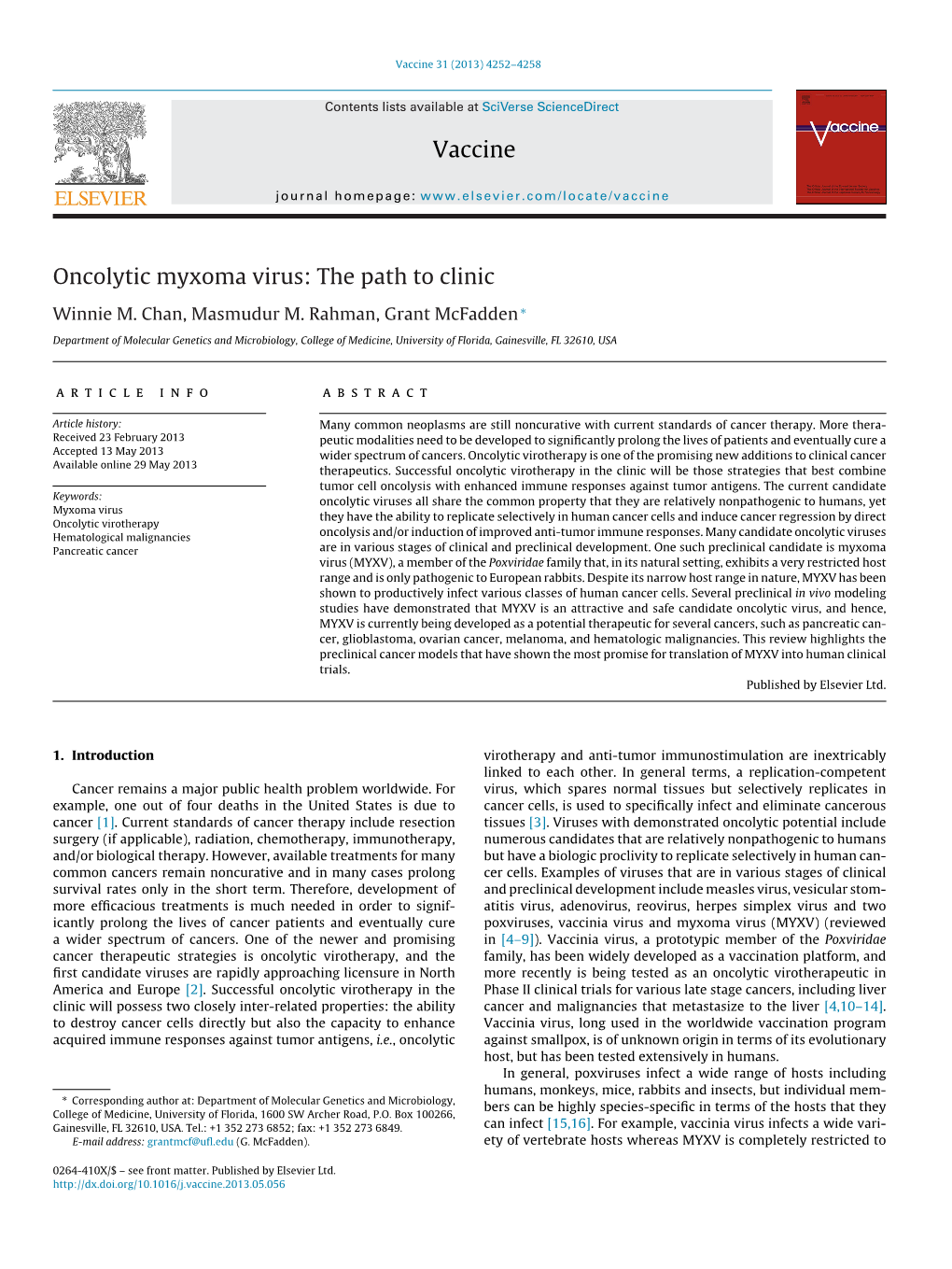 Oncolytic Myxoma Virus: the Path to Clinic