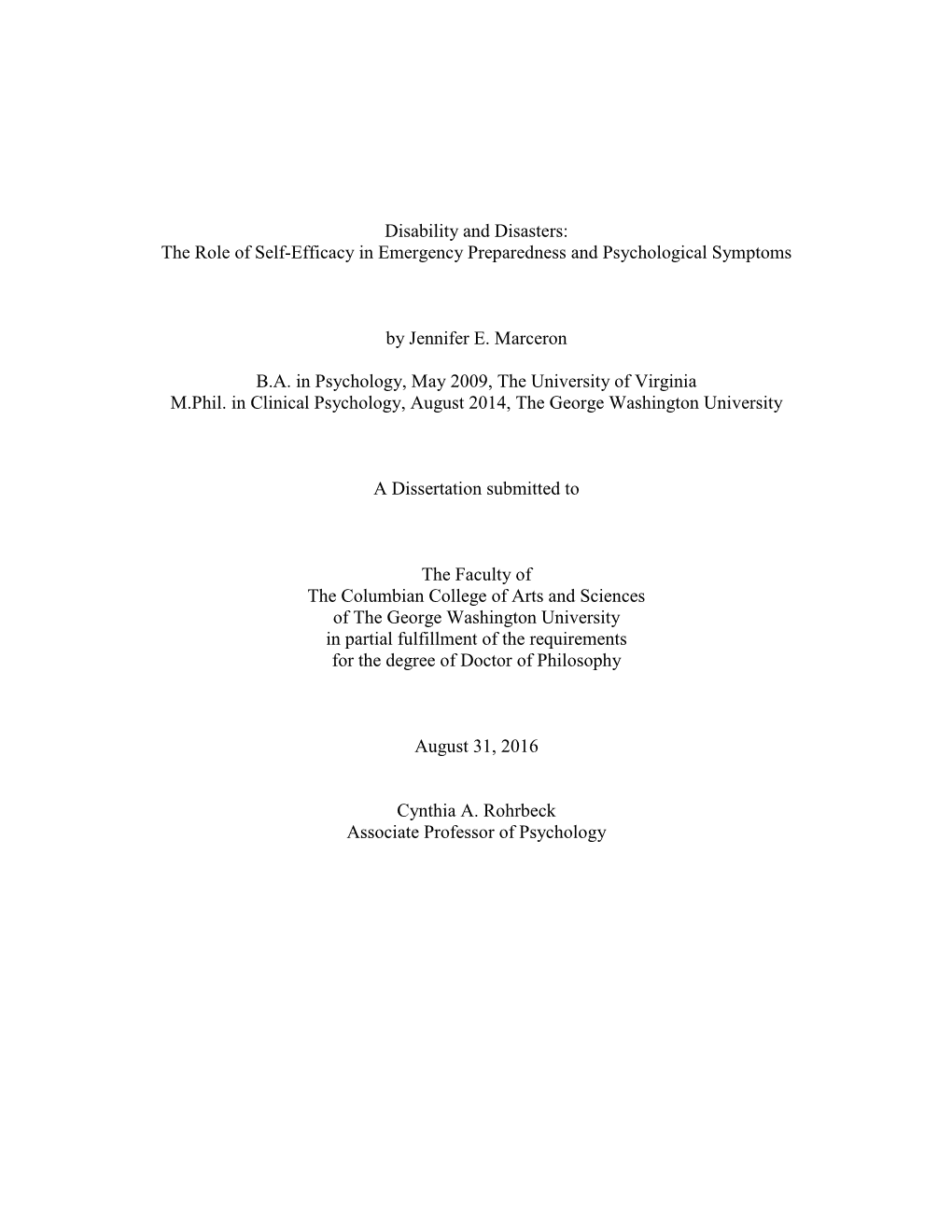 Disability and Disasters: the Role of Self-Efficacy in Emergency Preparedness and Psychological Symptoms