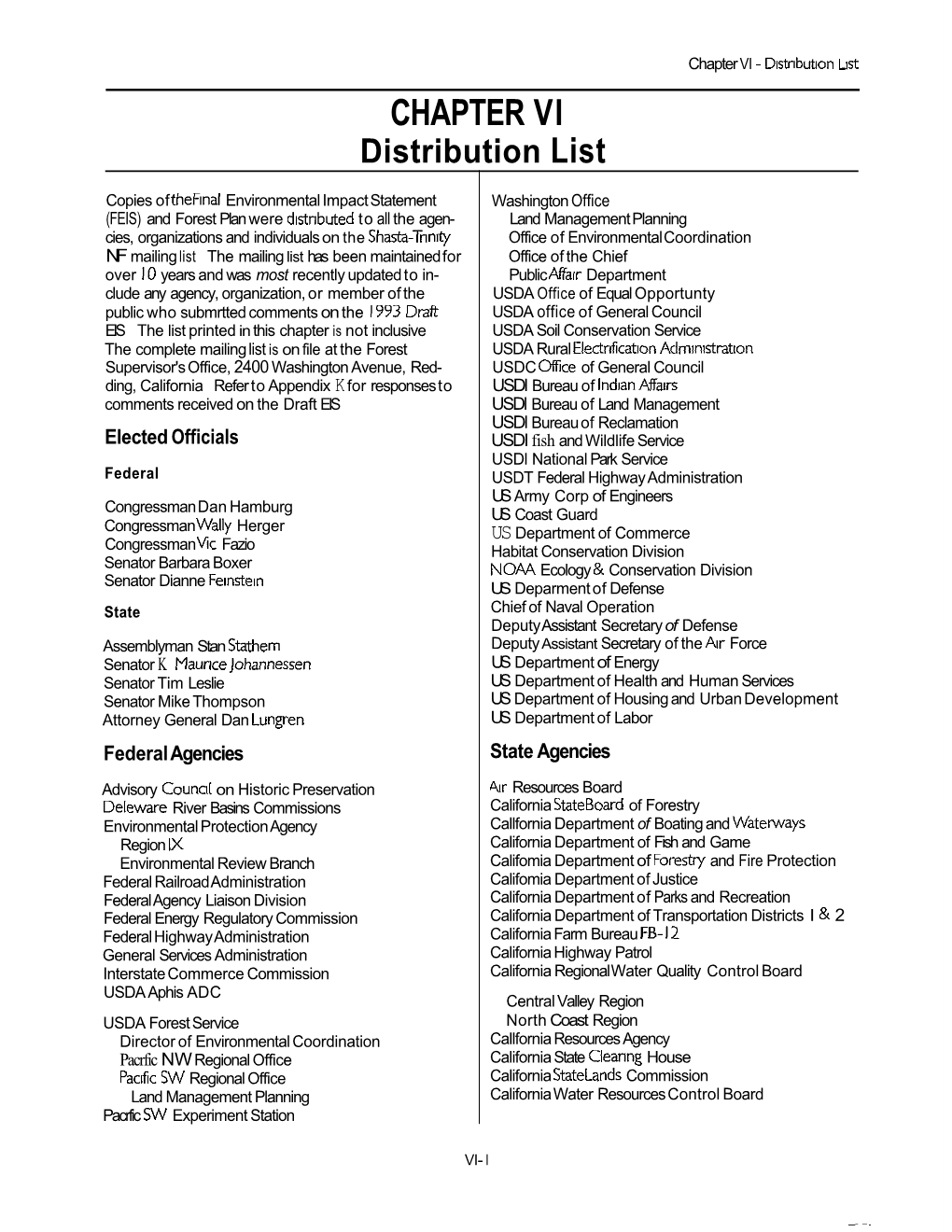 Chapter VI - Distnbutlon L~St CHAPTER VI Distribution List