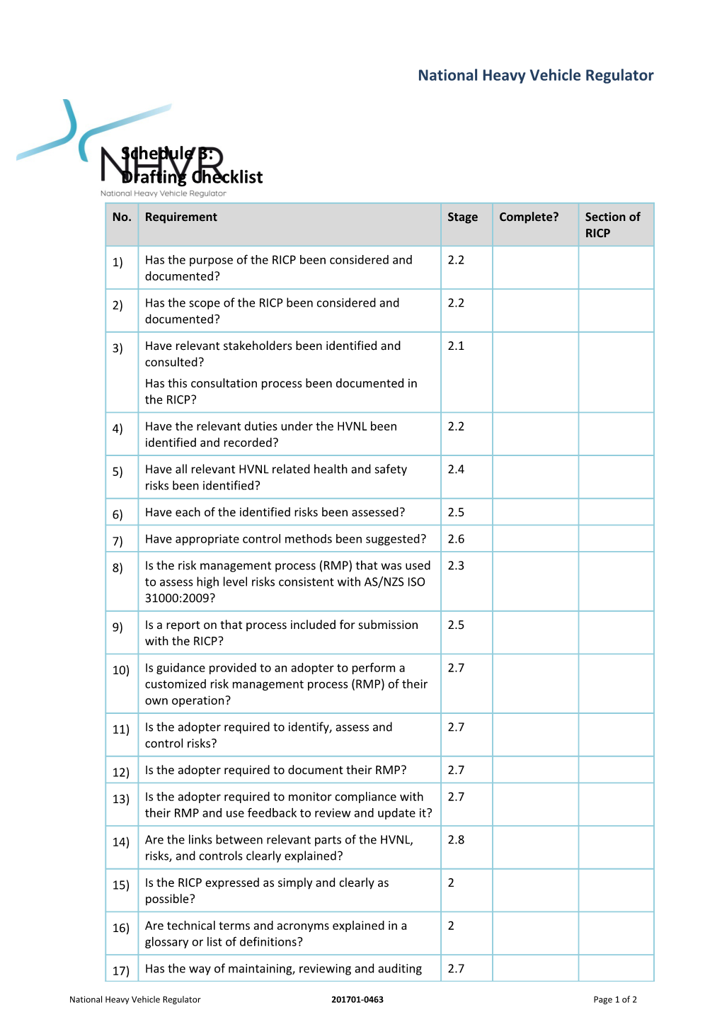 Schedule 3: Drafting Checklist