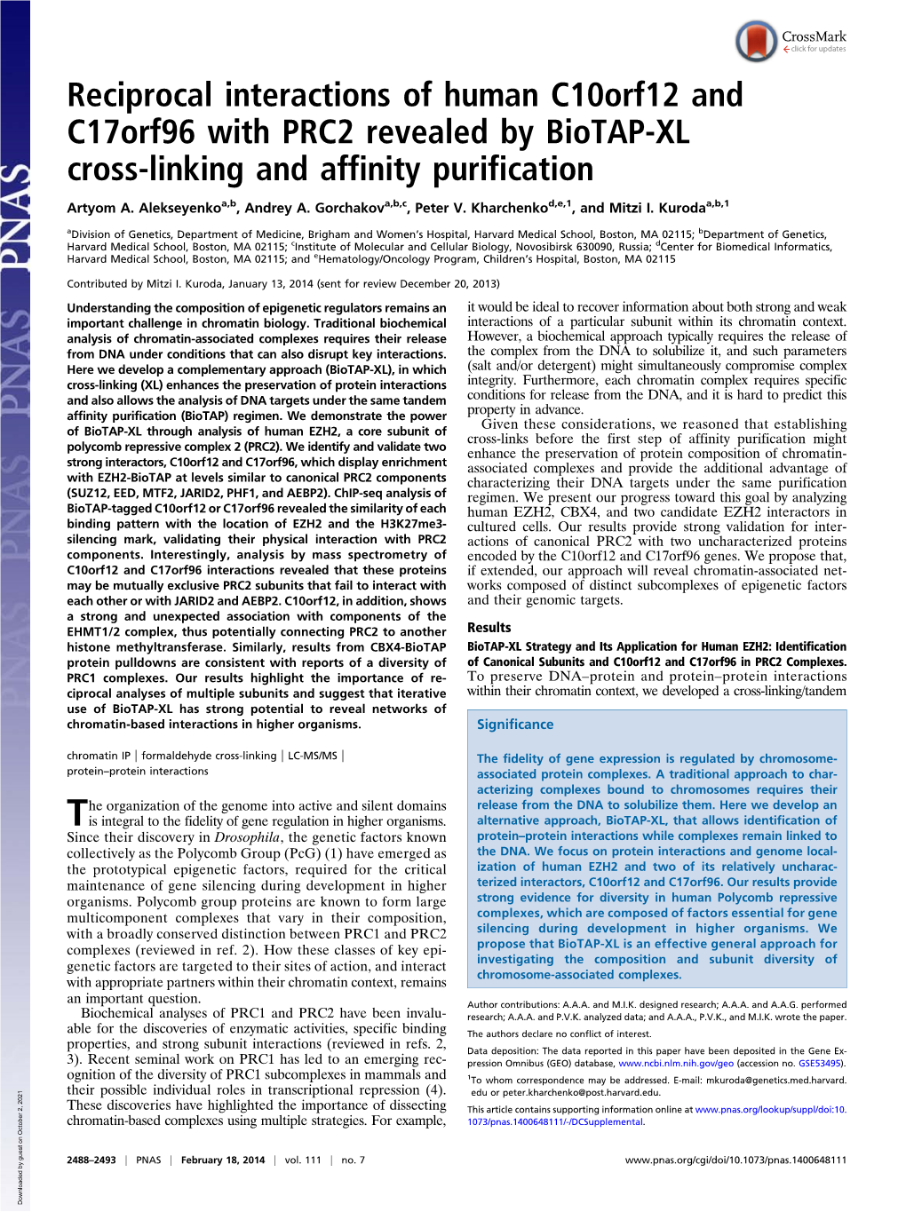 Reciprocal Interactions of Human C10orf12 and C17orf96 with PRC2 Revealed by Biotap-XL Cross-Linking and Affinity Purification