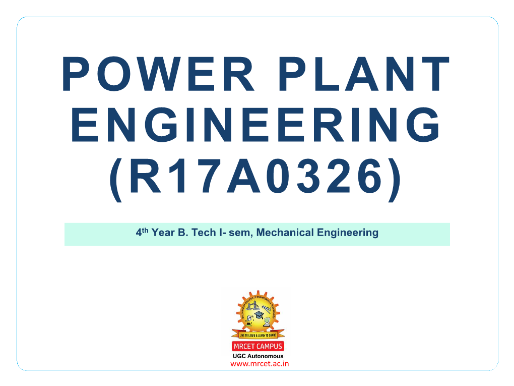 Power Plant Engineering (R17a0326)
