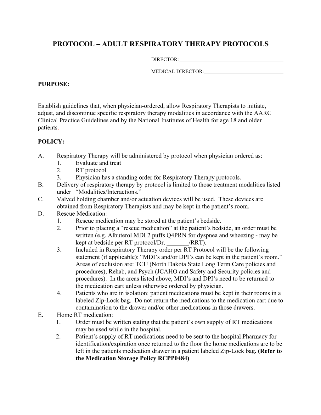 Adult Respiratory Therapy Protocols