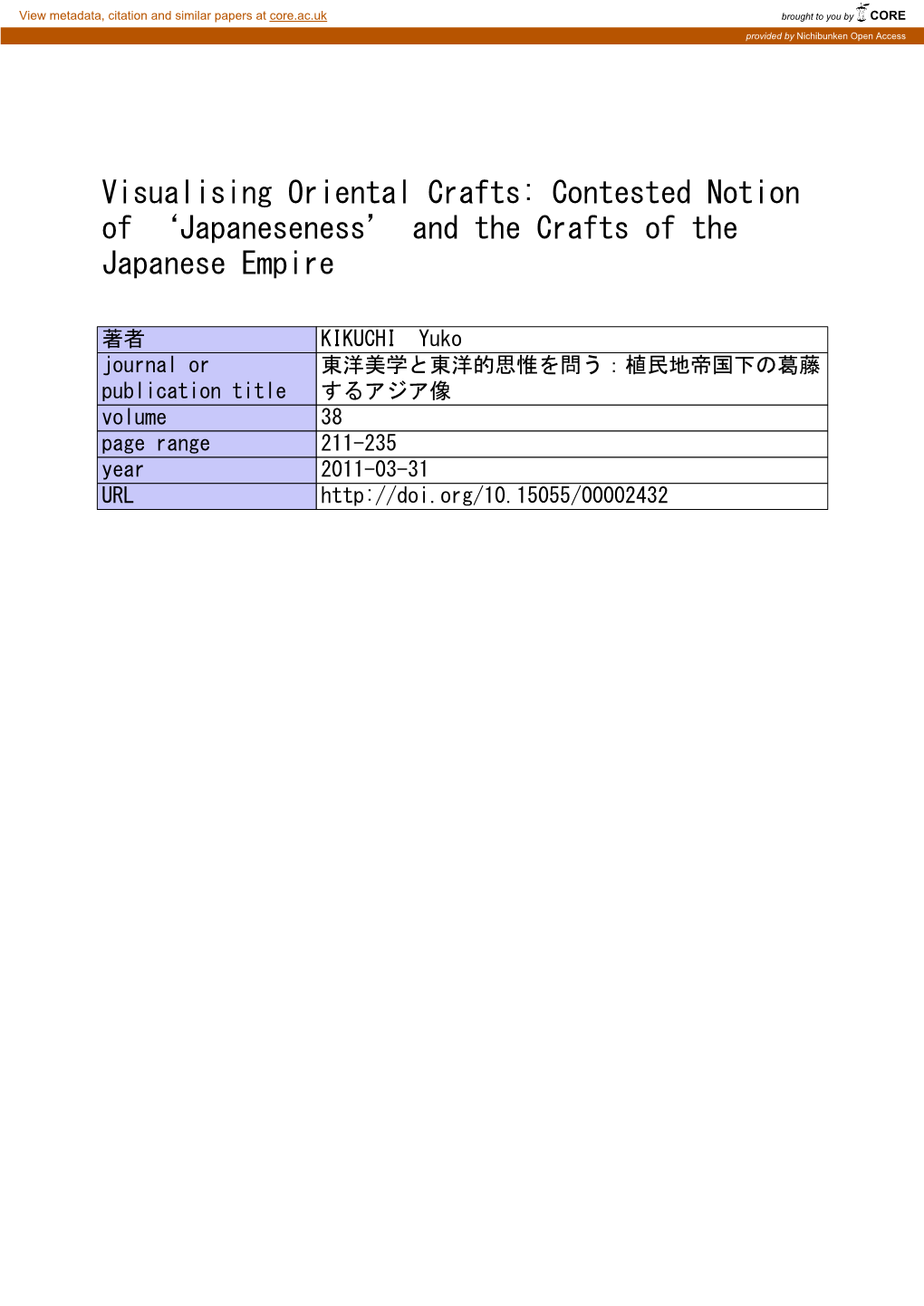 Visualising Oriental Crafts: Contested Notion of 'Japaneseness'