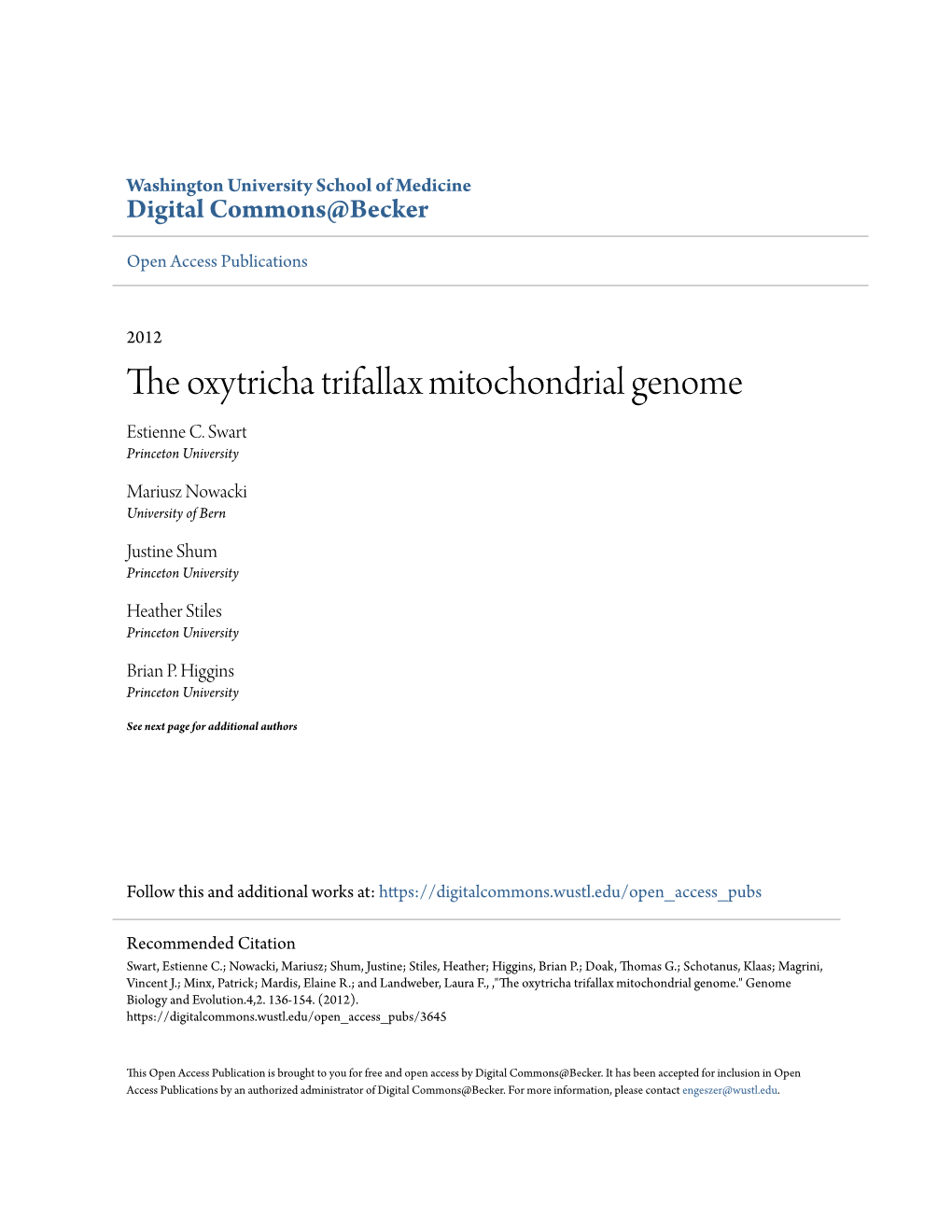 The Oxytricha Trifallax Mitochondrial Genome