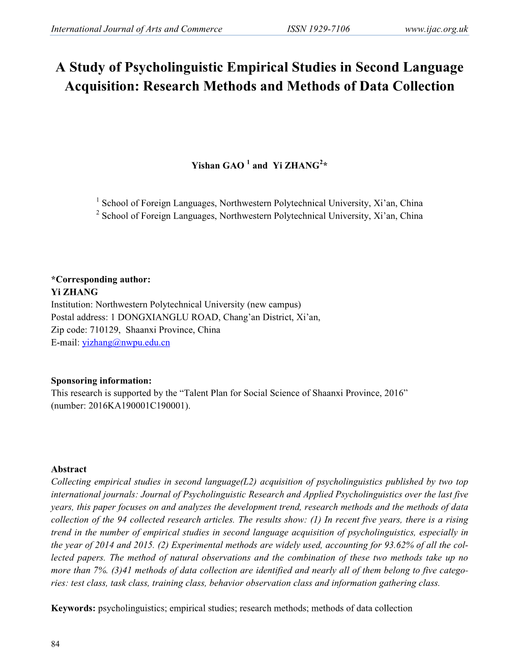 A Study of Psycholinguistic Empirical Studies in Second Language Acquisition: Research Methods and Methods of Data Collection