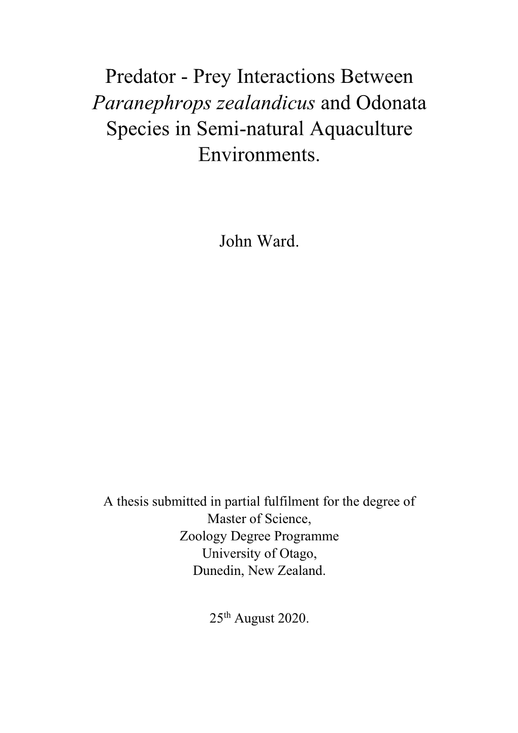 Paranephrops Zealandicus and Odonata Species in Semi-Natural Aquaculture Environments