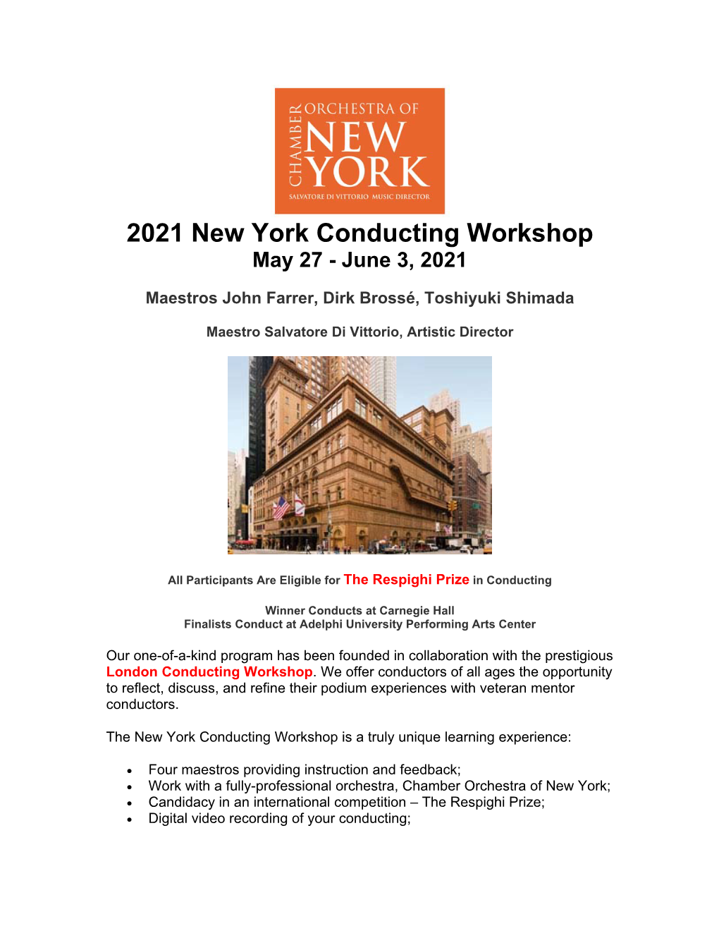 2021 New York Conducting Workshop May 27 - June 3, 2021