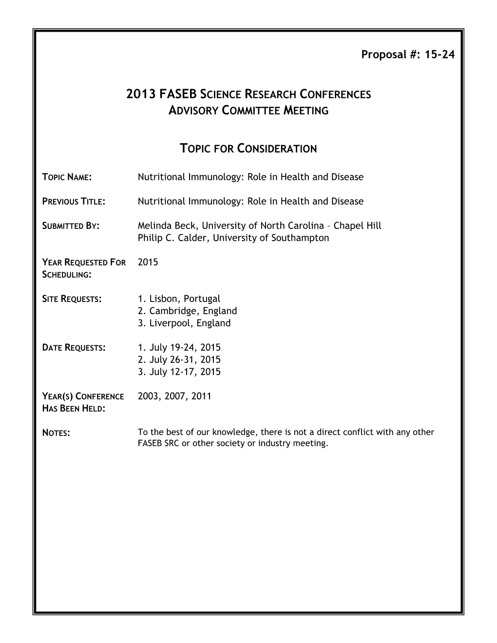 2013 Faseb Science Research Conferences Advisory Committee Meeting