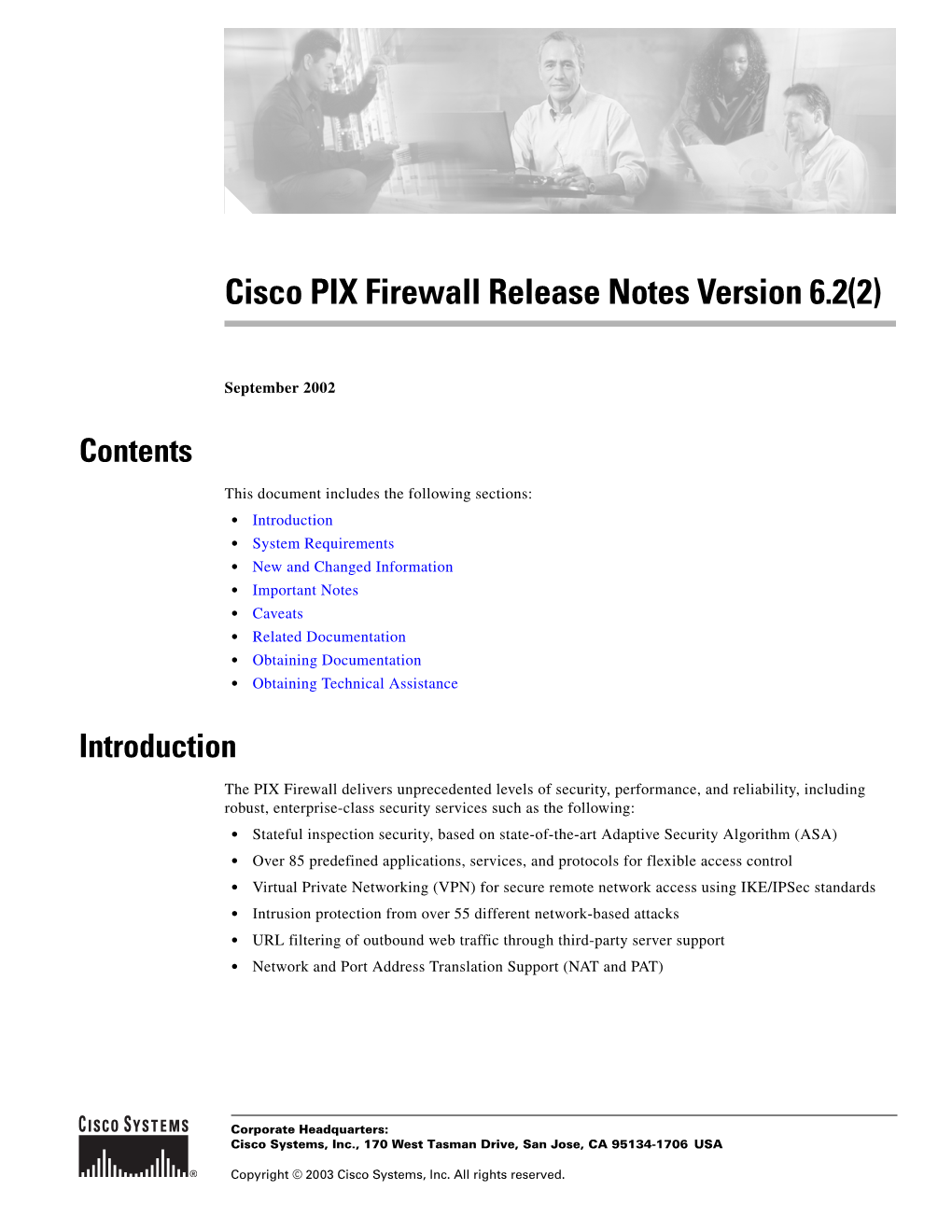 Cisco PIX Firewall Release Notes Version 6.2(2)