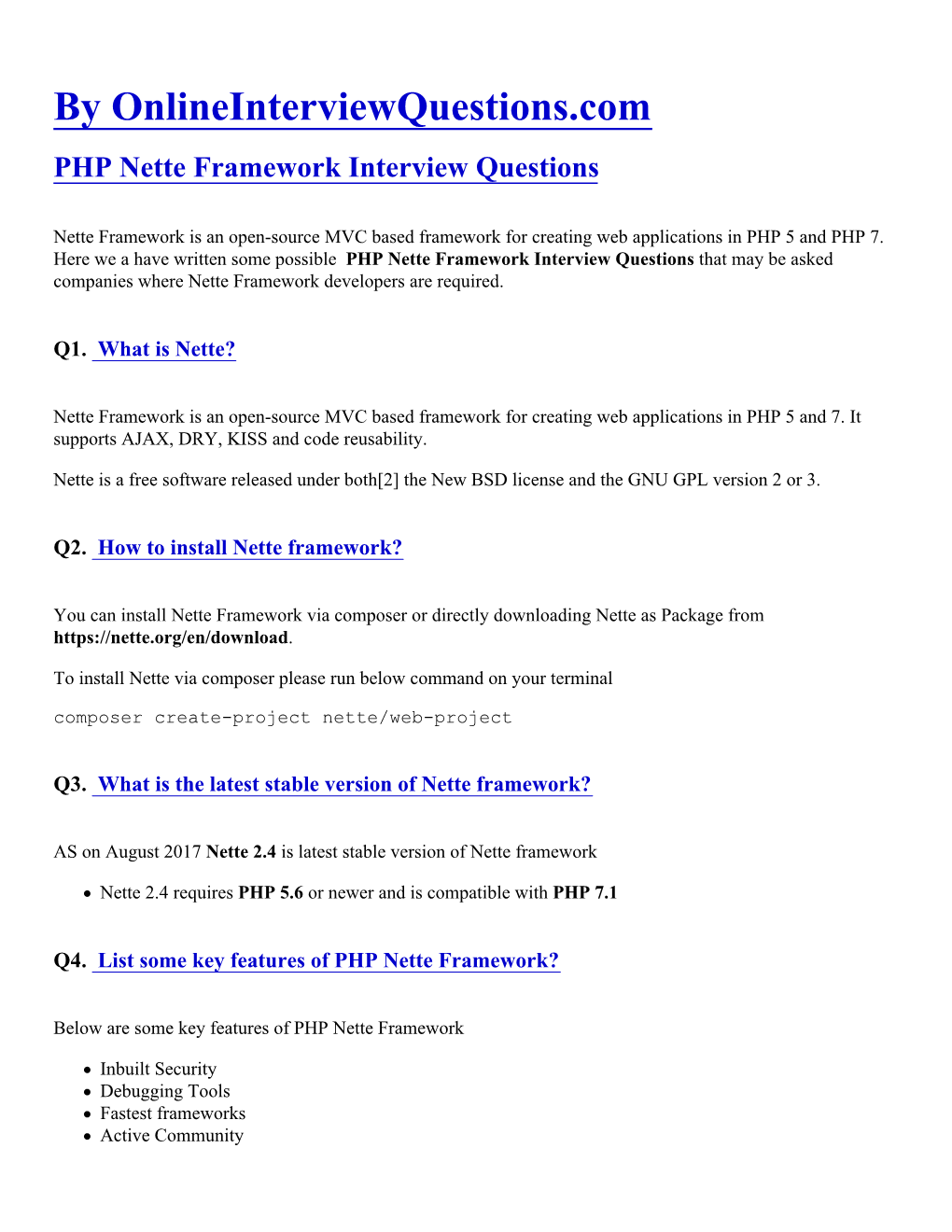 PHP Nette Framework Interview Questions