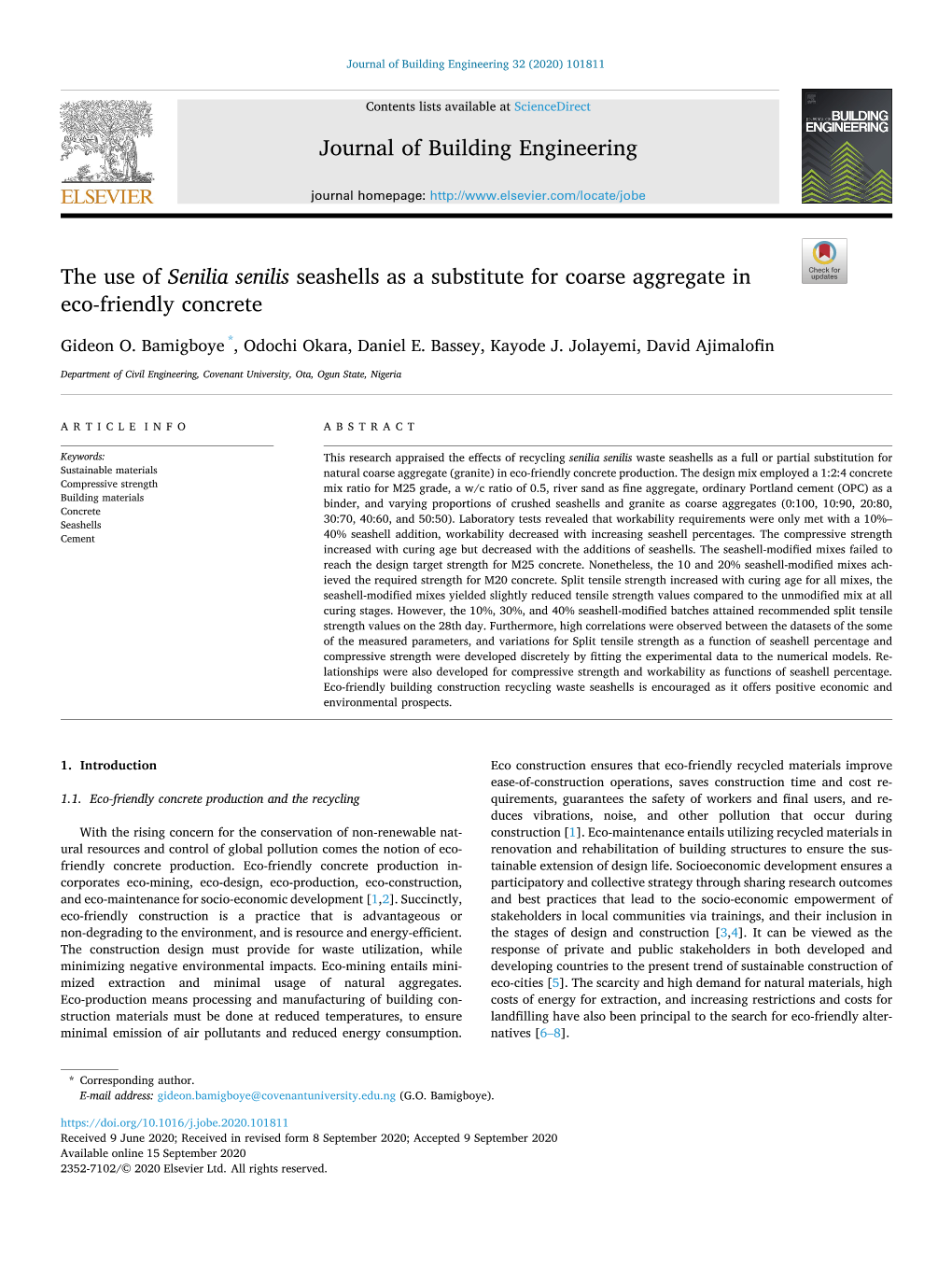 The Use of Senilia Senilis Seashells As a Substitute for Coarse Aggregate in Eco-Friendly Concrete