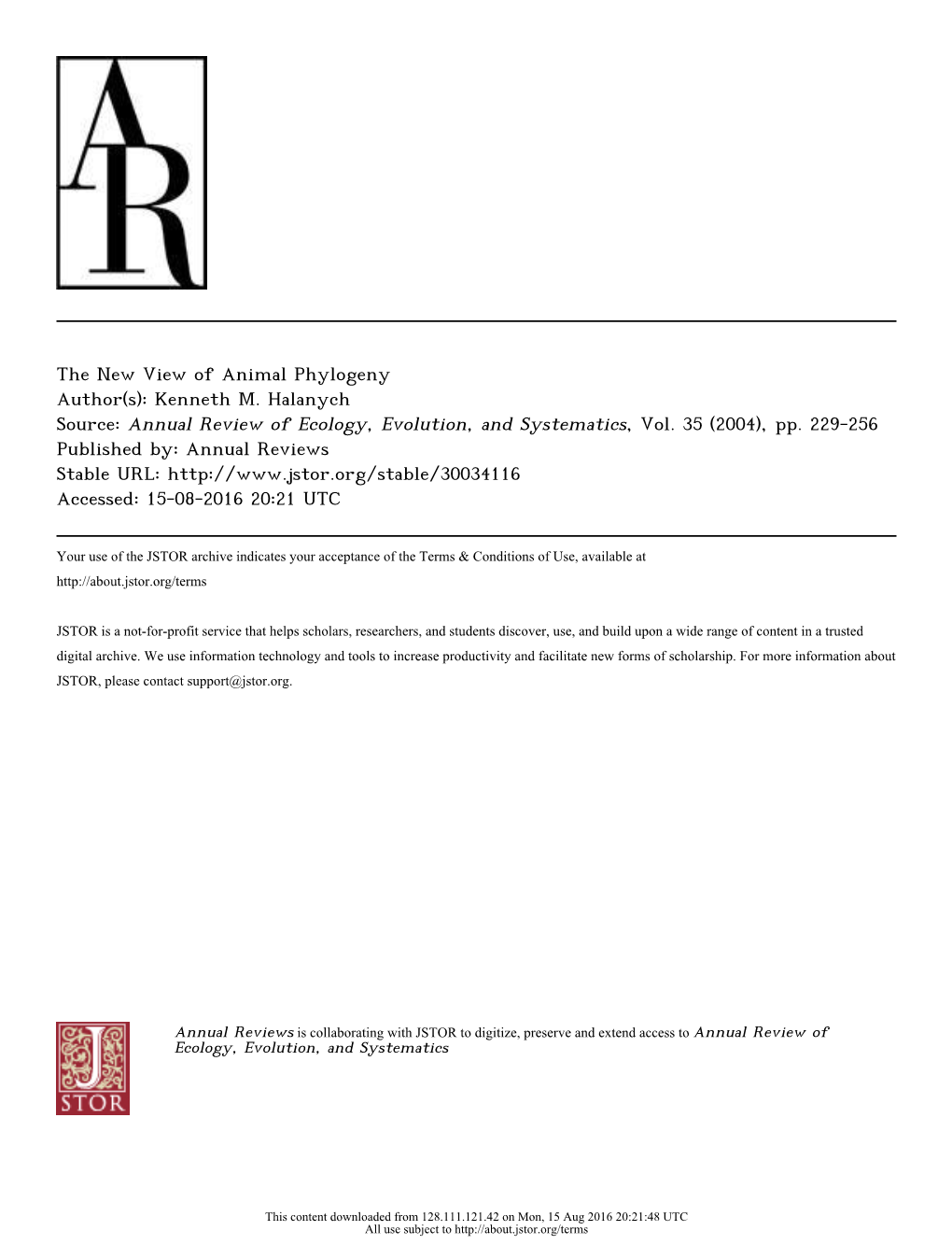 The New View of Animal Phylogeny Author(S): Kenneth M