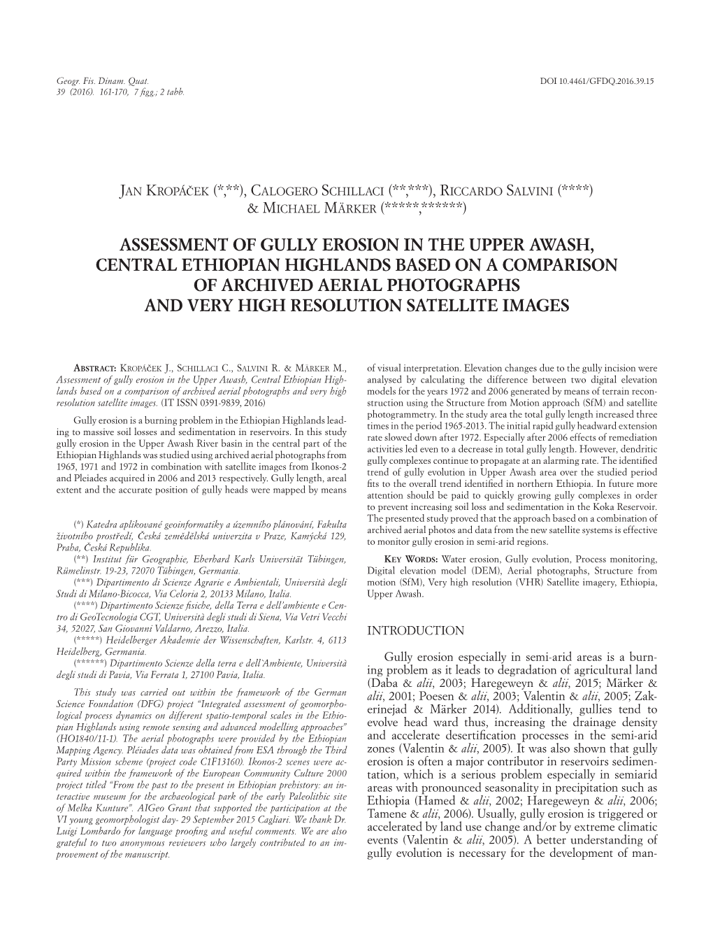 Assessment of Gully Erosion in the Upper Awash, Central