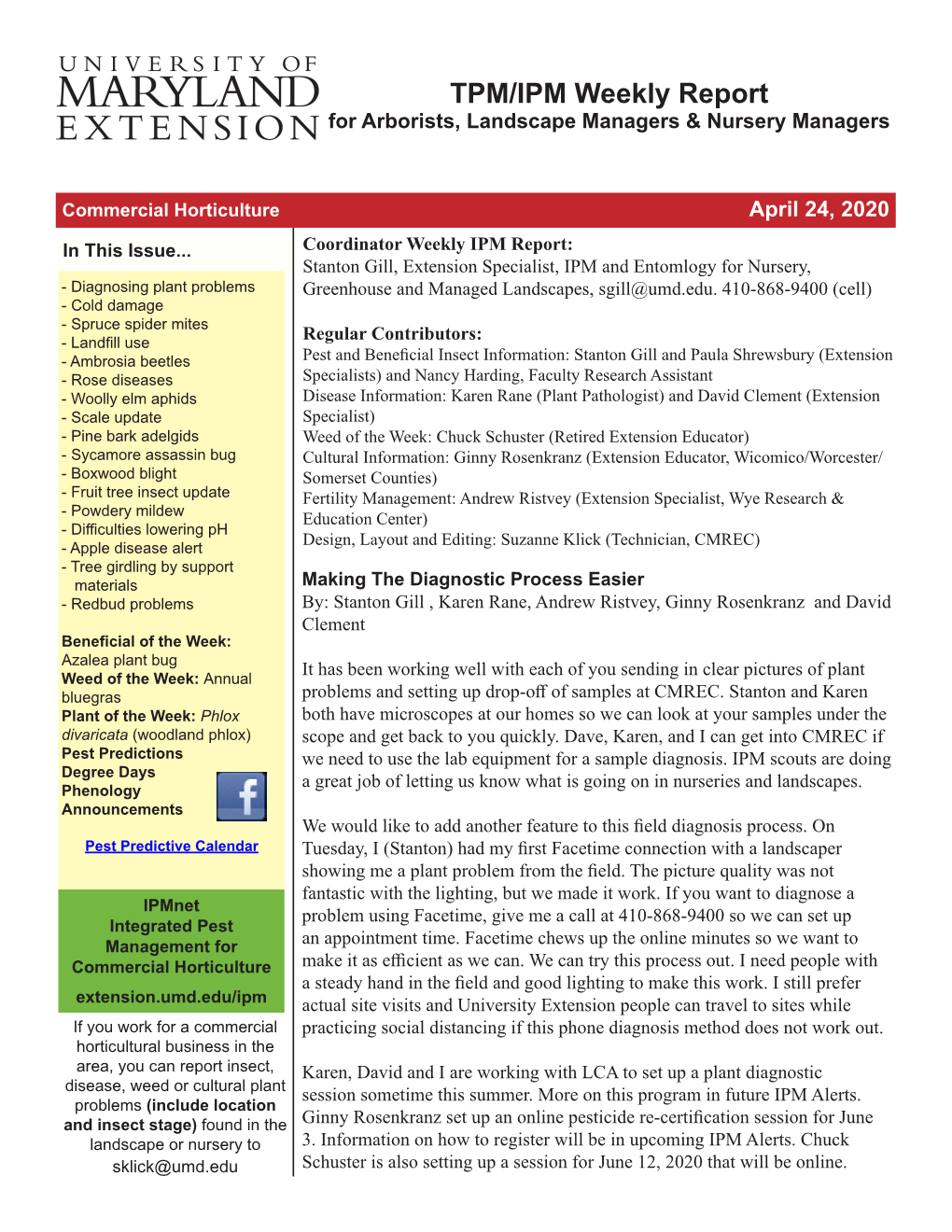 April 24, 2020 Landscape and Nursery IPM Special Alert