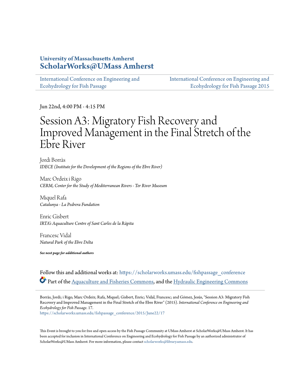 Migratory Fish Recovery and Improved Management in the Final