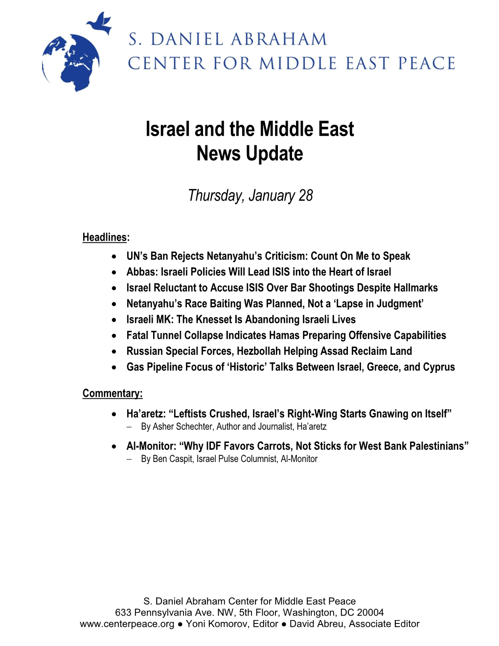 Israel and the Middle East News Update