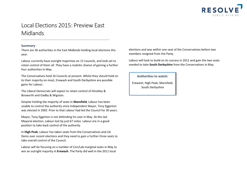 Local Elections 2015: Preview East