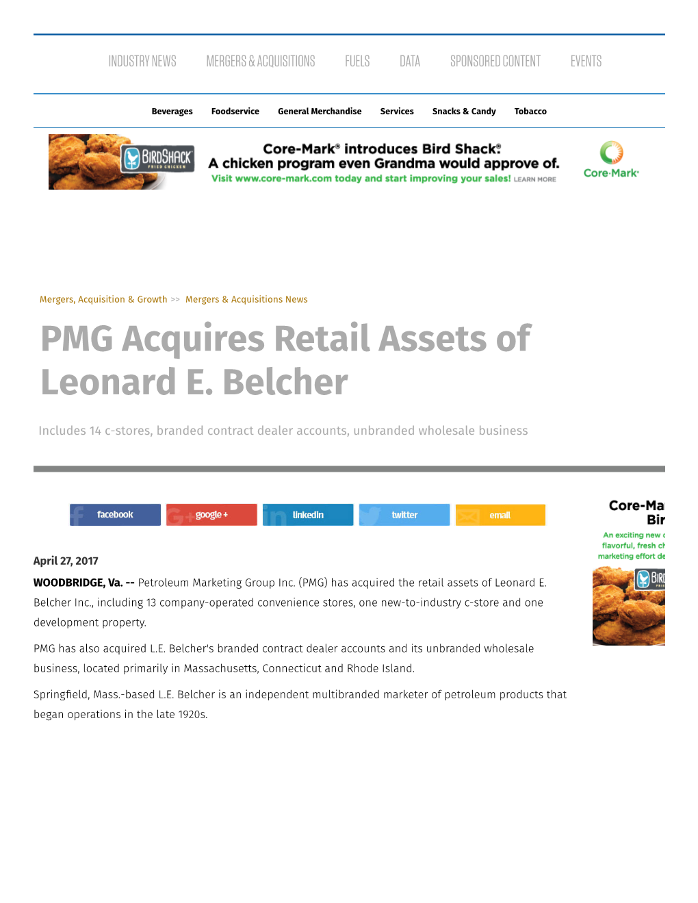 PMG Acquires Retail Assets of Leonard E. Belcher