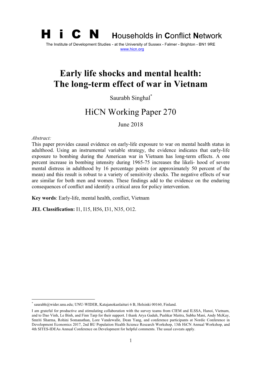 Early Life Shocks and Mental Health: the Long-Term Effect of War in Vietnam