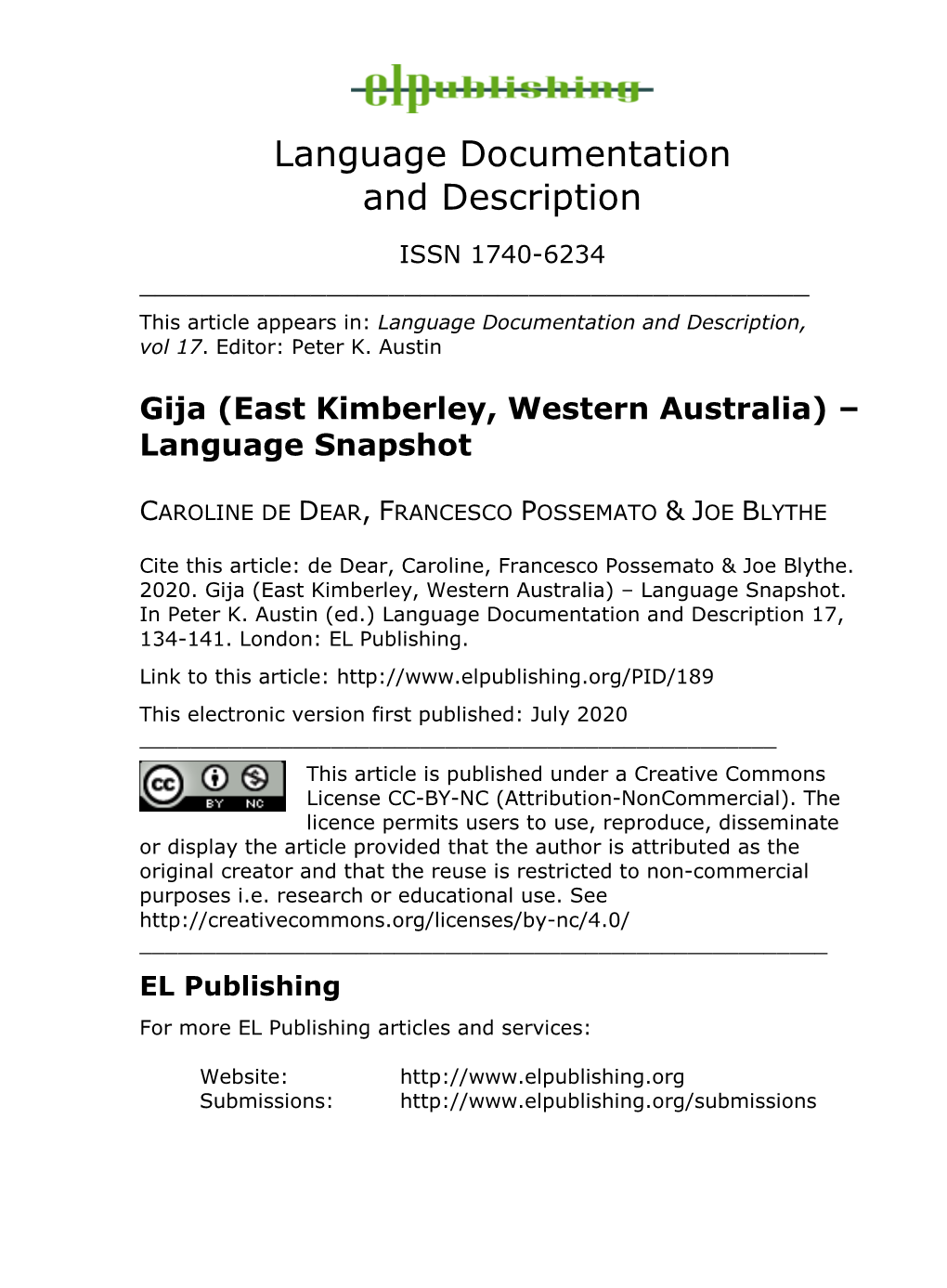 Gija (East Kimberley, Western Australia) – Language Snapshot