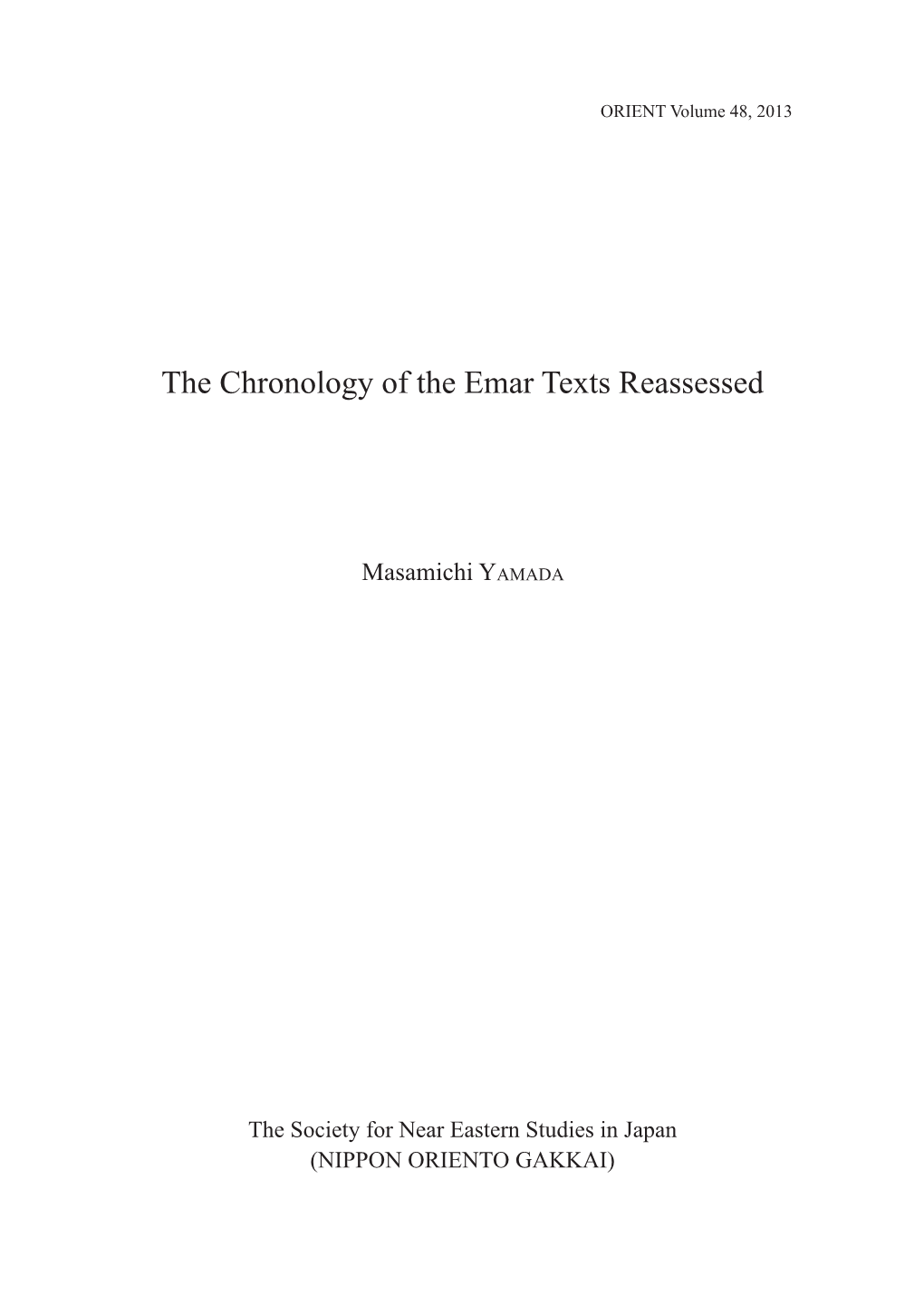 The Chronology of the Emar Texts Reassessed