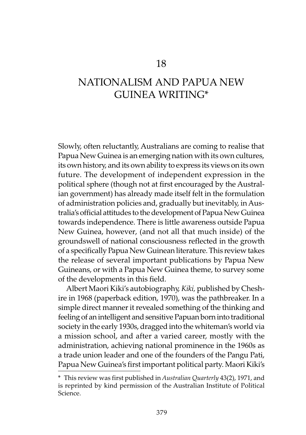 18 Nationalism and Papua New Guinea Writing*