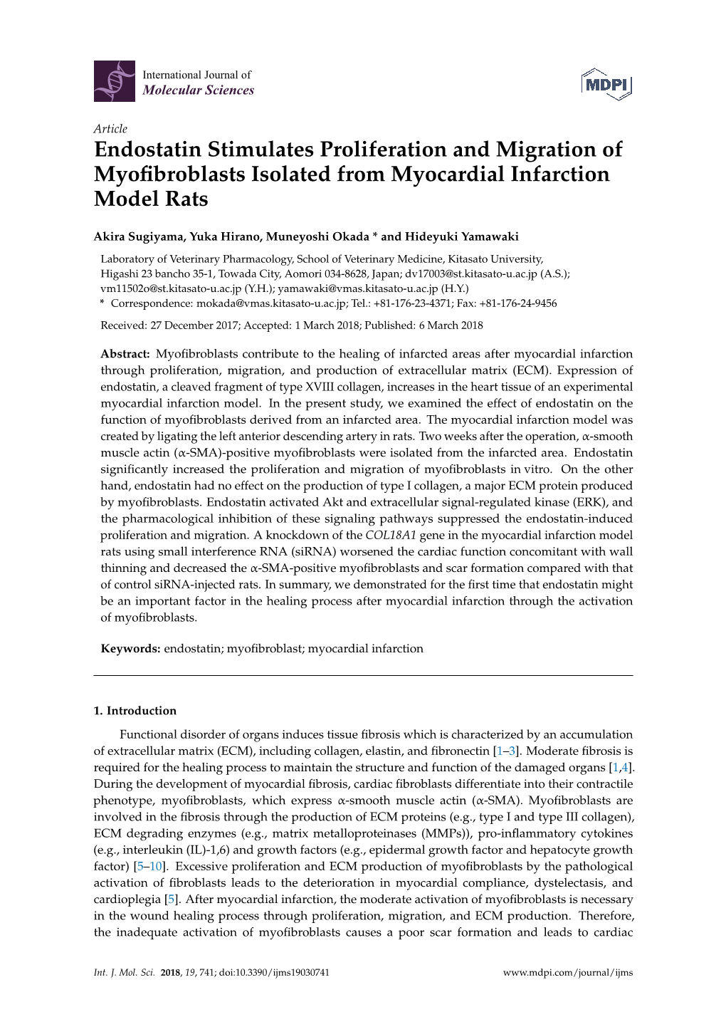 Endostatin Stimulates Proliferation and Migration of Myofibroblasts